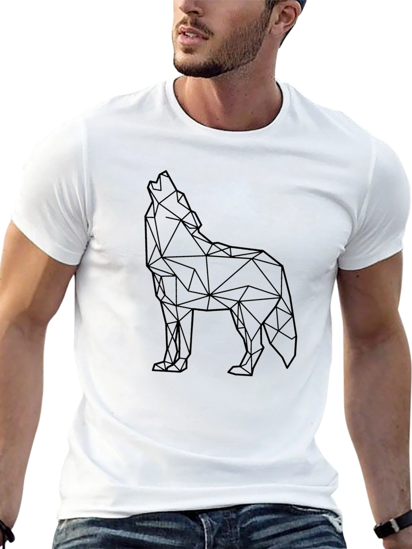 Geometric Wolf Graphic Tee - Modern Black T-Shirt