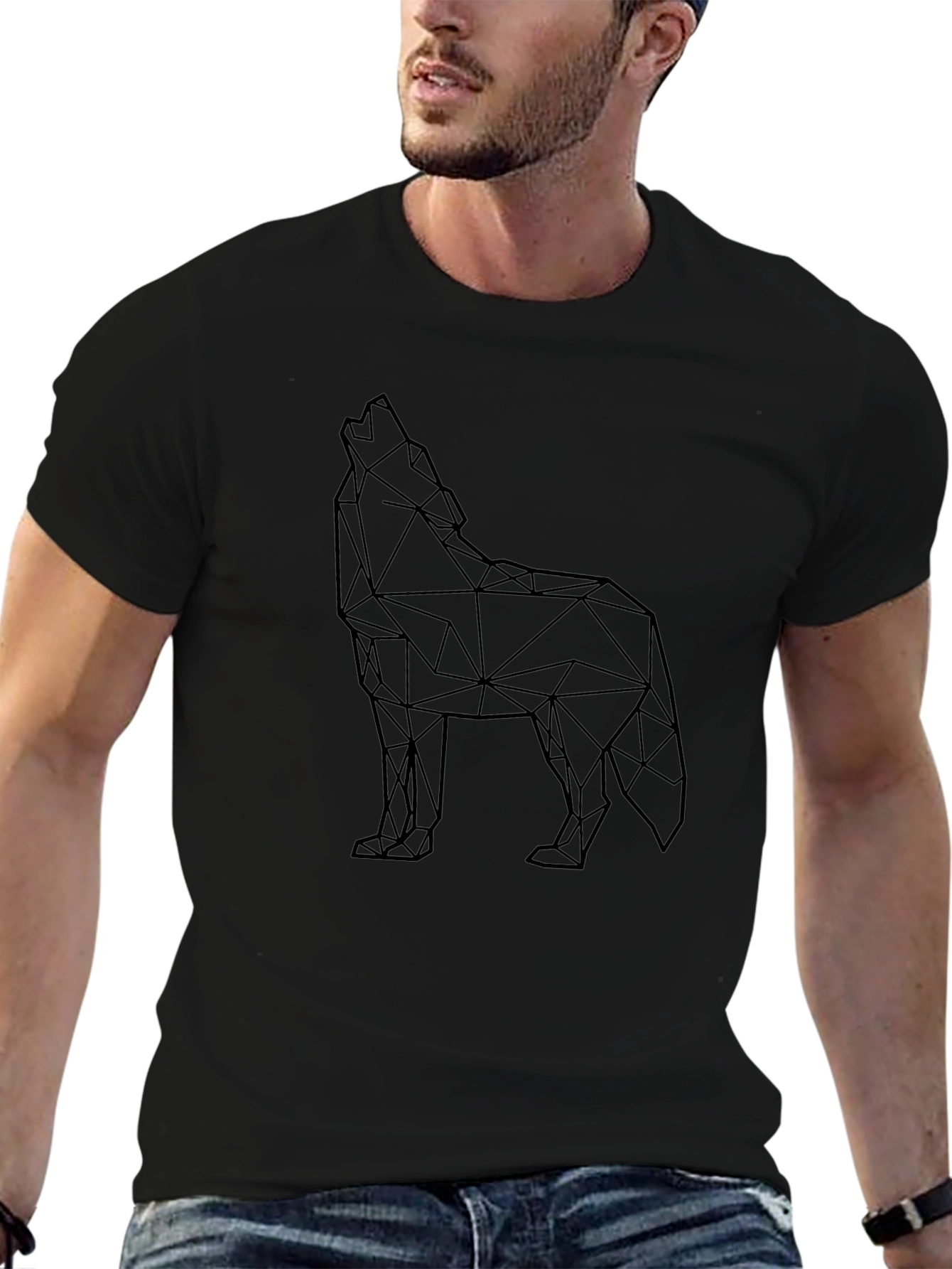 Geometric Wolf Graphic Tee - Modern Black T-Shirt