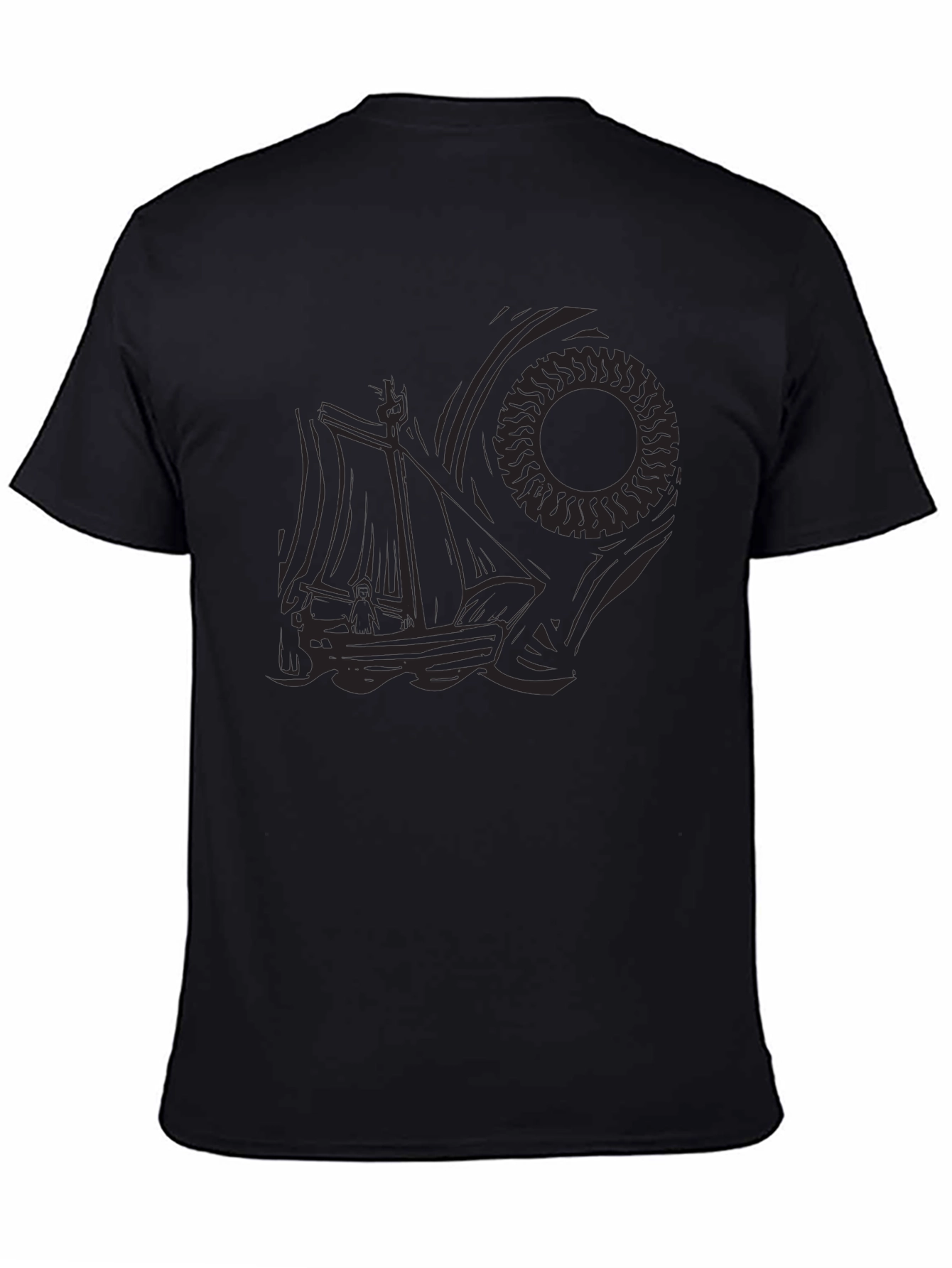 Mens Black Graphic Tee - Nautical Sun Design