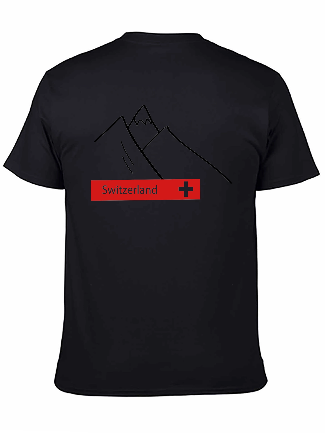 Switzerland Mountain Graphic Tee - Black Cotton T-Shirt