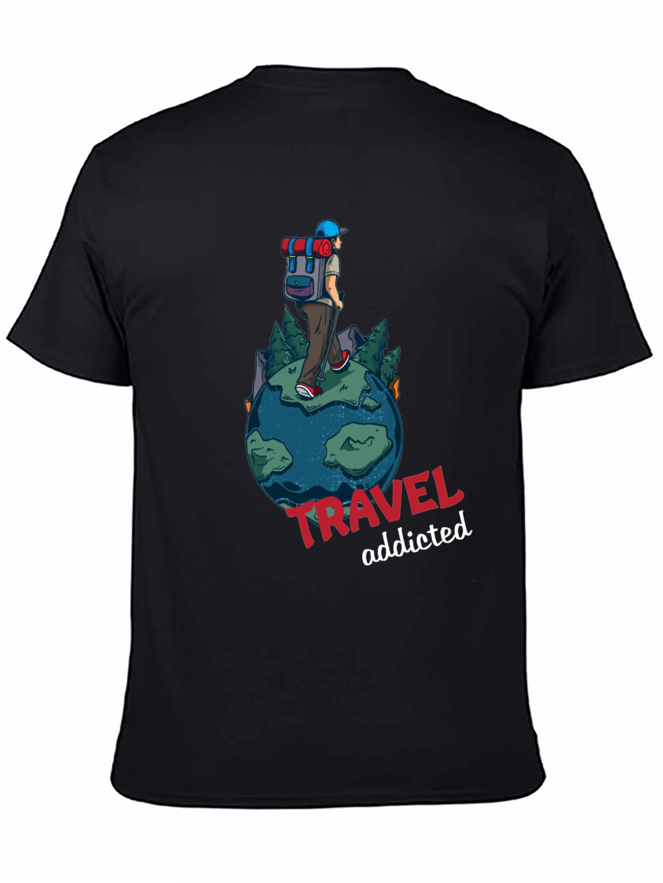Travel Addicted Graphic T-Shirt - Black
