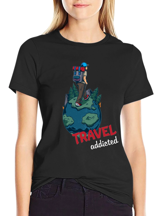 Travel Addicted Graphic T-Shirt - Black