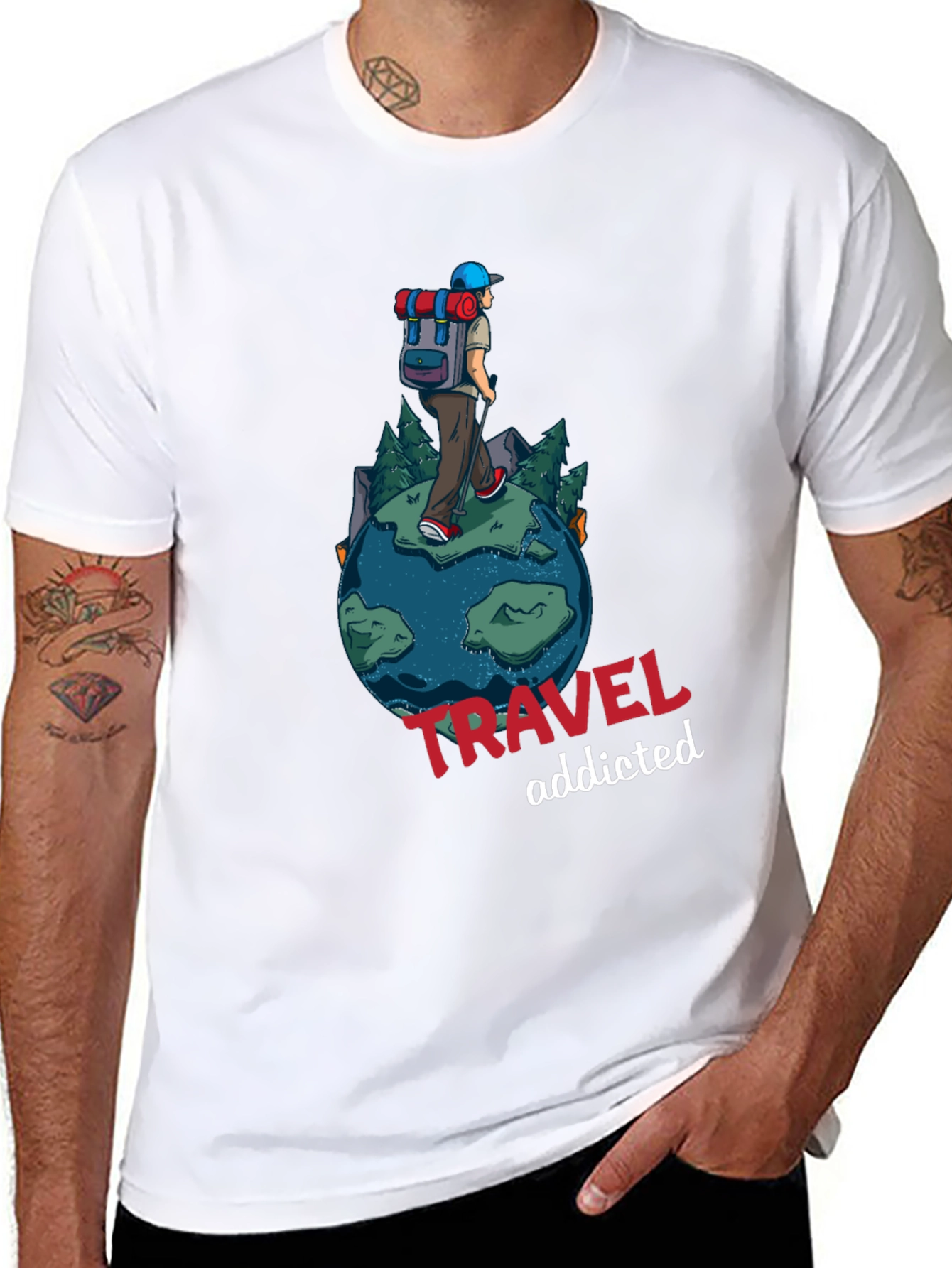 Travel Addicted Graphic T-Shirt - Black