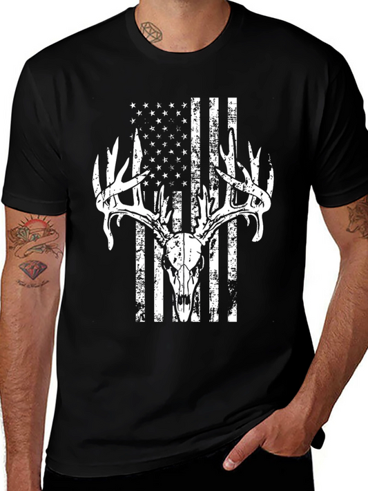 American Flag Deer Skull Graphic Tee - Hunting Apparel
