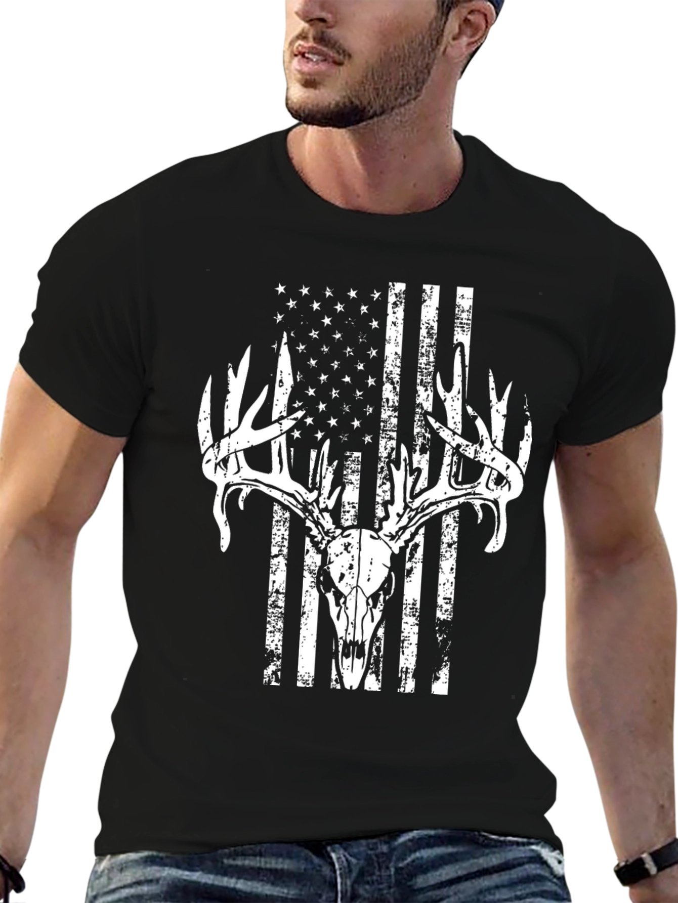 American Flag Deer Skull Graphic Tee - Hunting Apparel