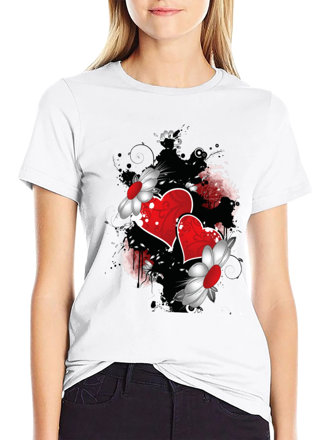 Romantic Hearts & Flowers Graphic Tee