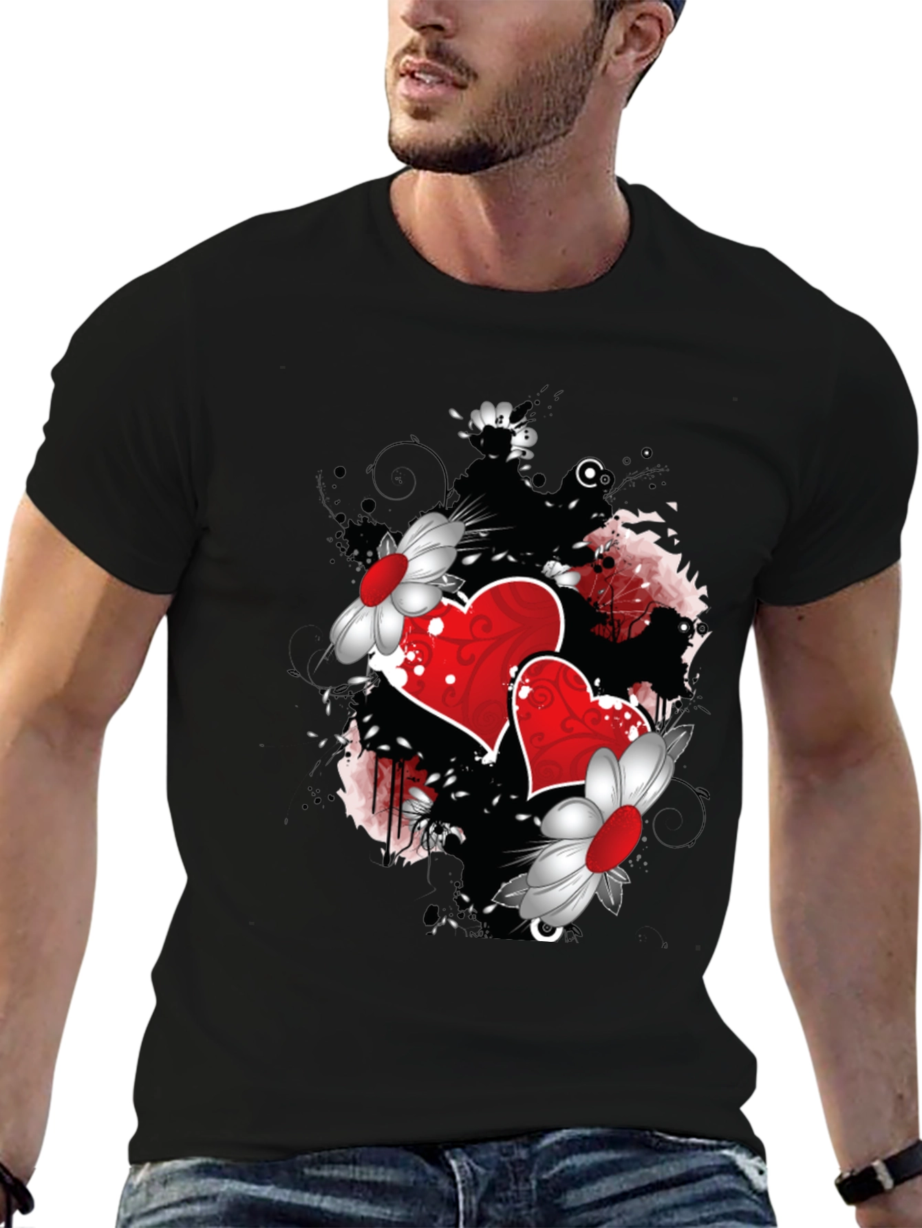 Romantic Hearts & Flowers Graphic Tee