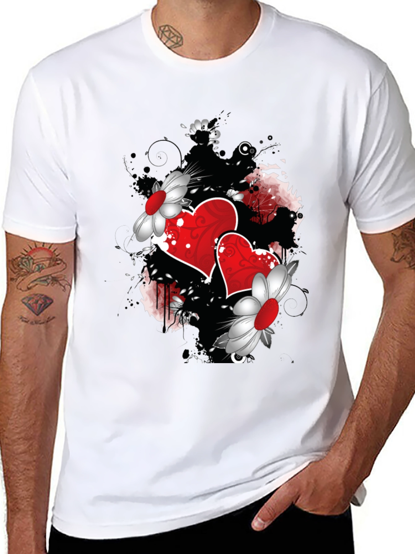 Romantic Hearts & Flowers Graphic Tee