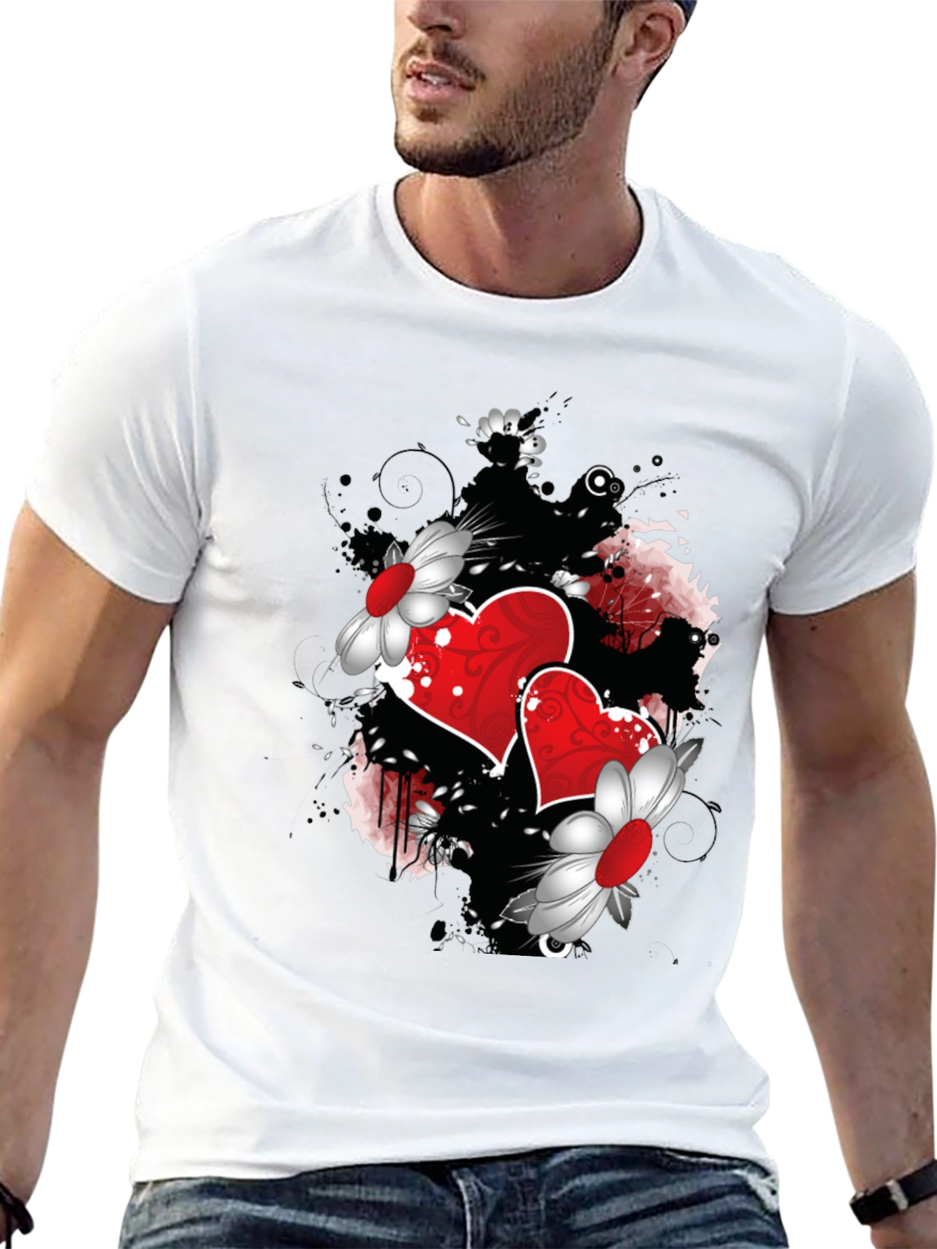 Romantic Hearts & Flowers Graphic Tee