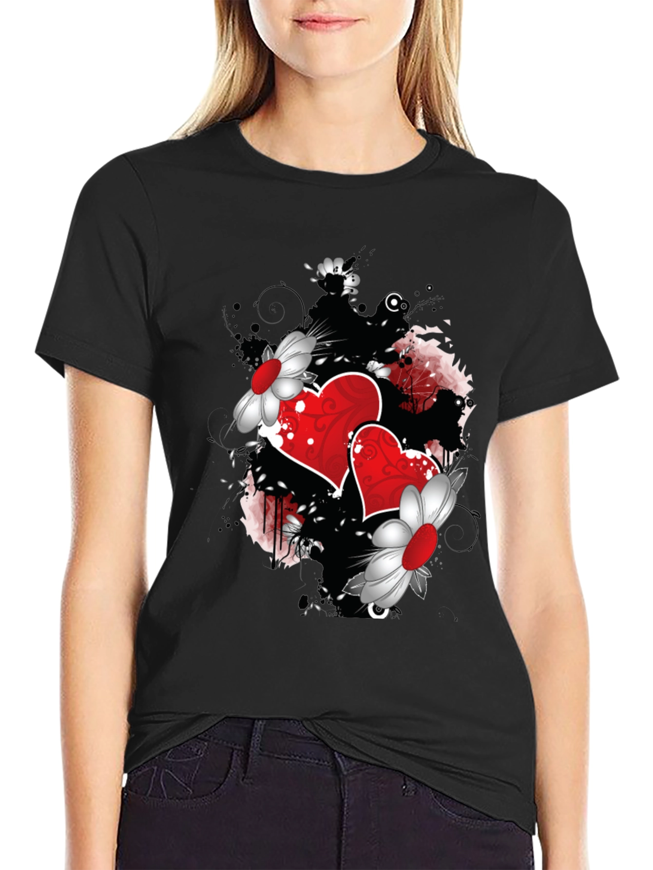 Romantic Hearts & Flowers Graphic Tee