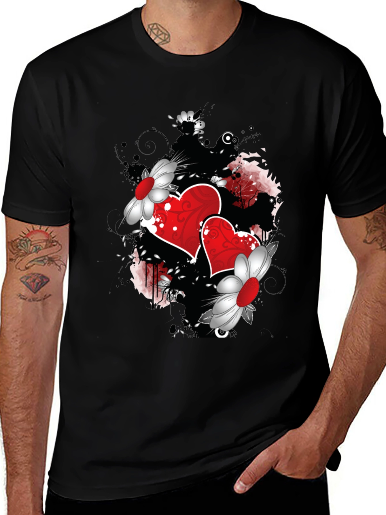 Romantic Hearts & Flowers Graphic Tee