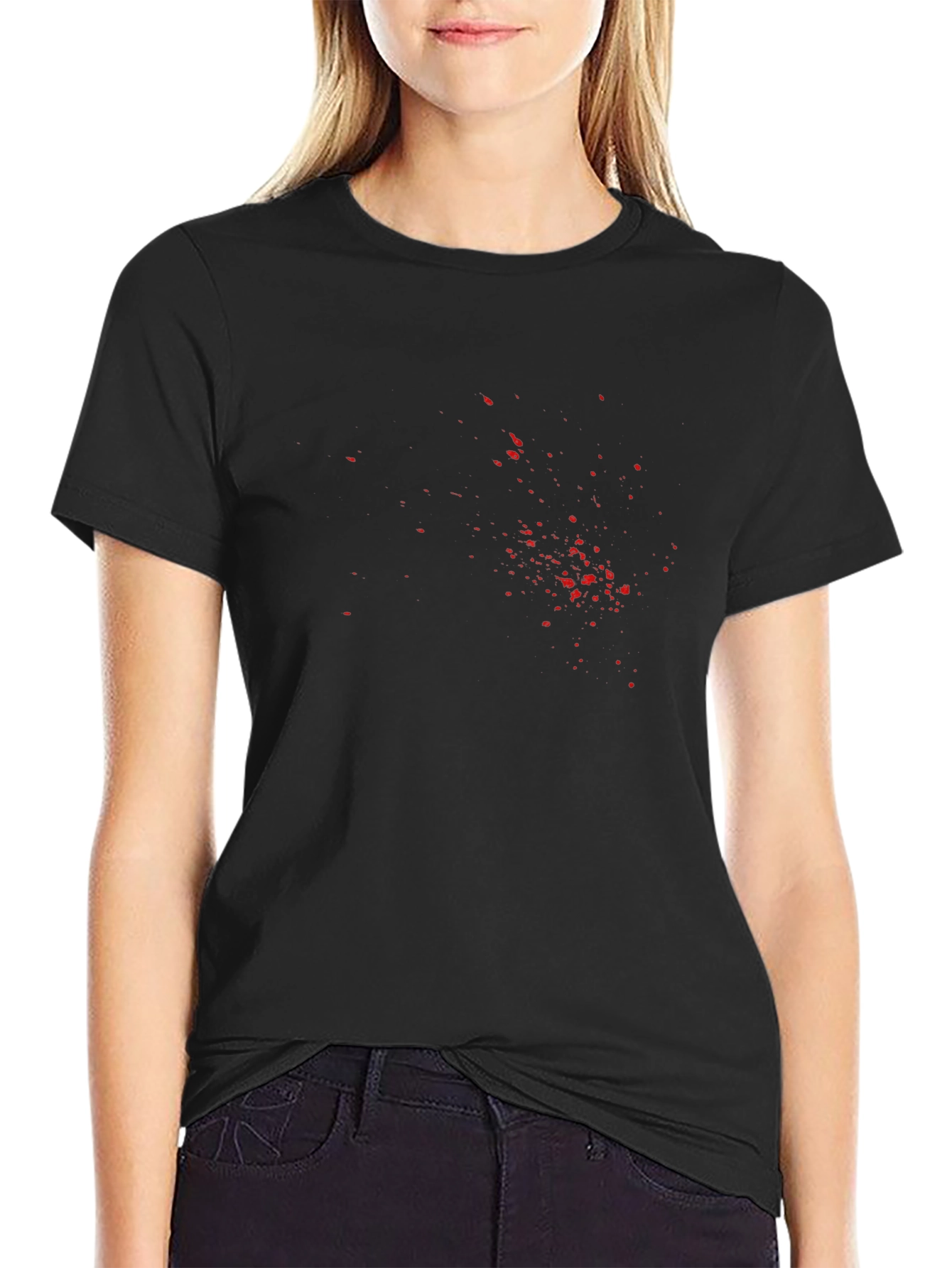 Mens Black T-Shirt with Red Splatter Print