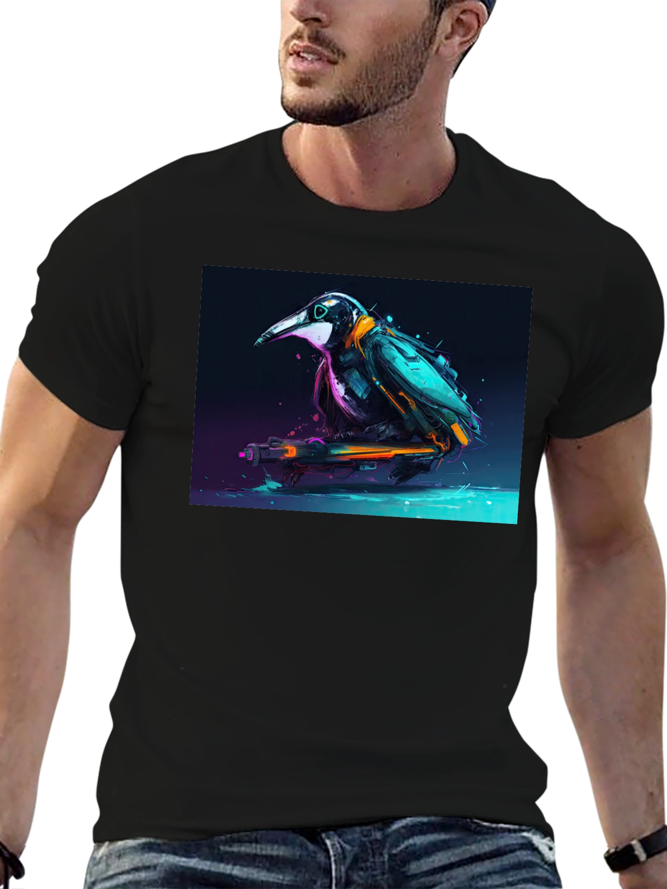 Cyberpunk Crow Graphic Tee - Sleek & Stylish