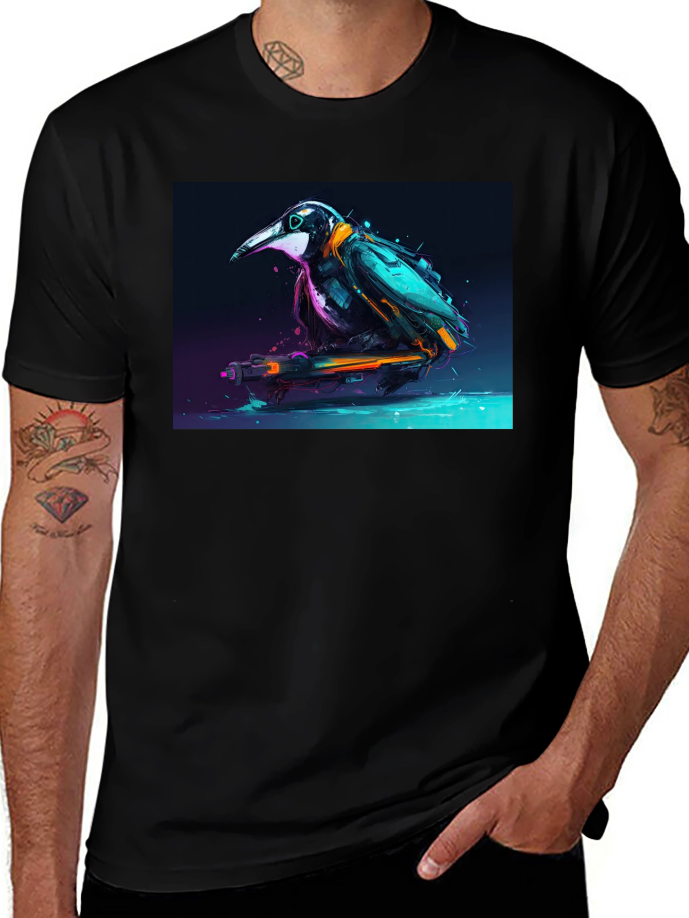 Cyberpunk Crow Graphic Tee - Sleek & Stylish