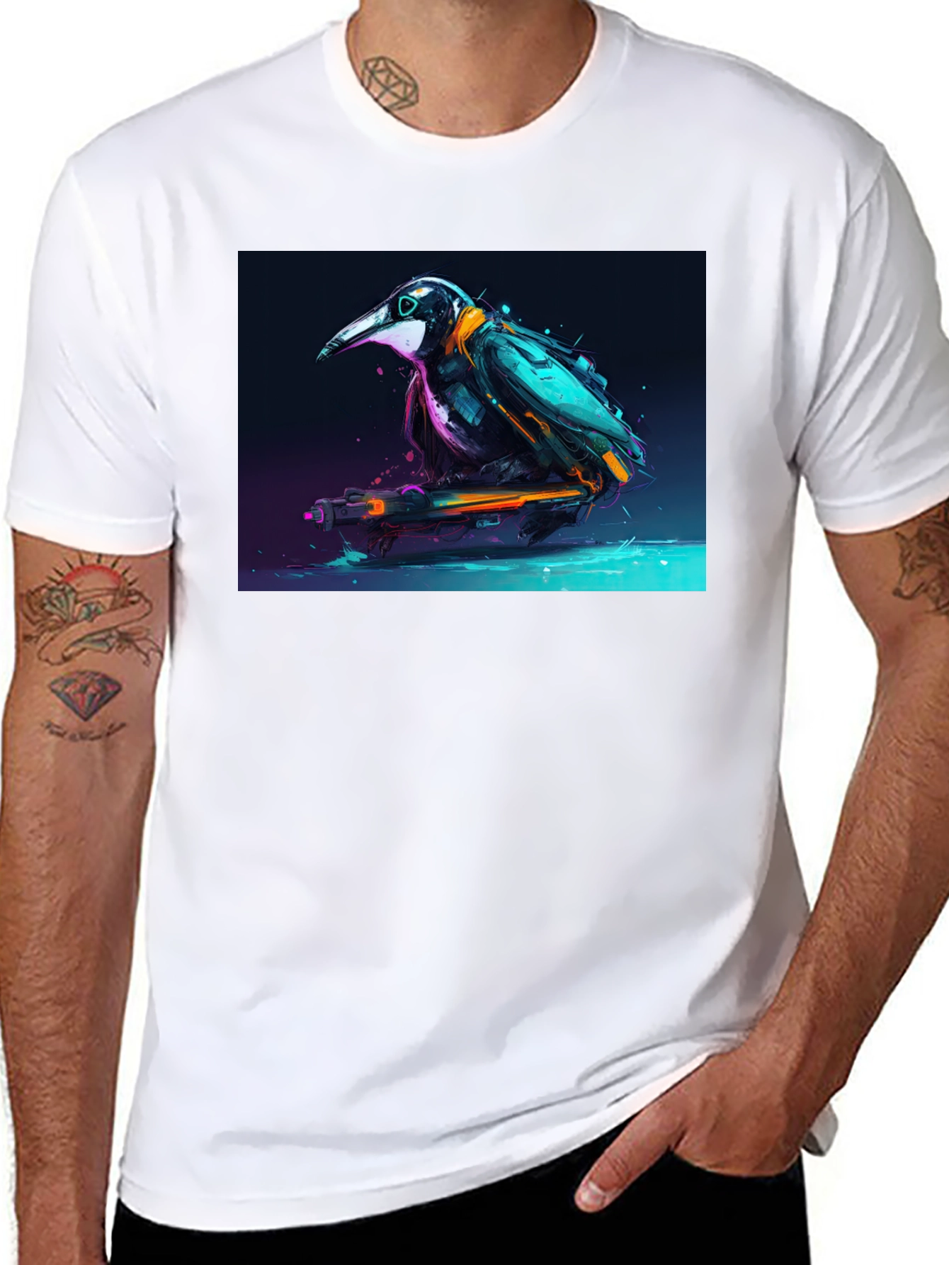 Cyberpunk Crow Graphic Tee - Sleek & Stylish