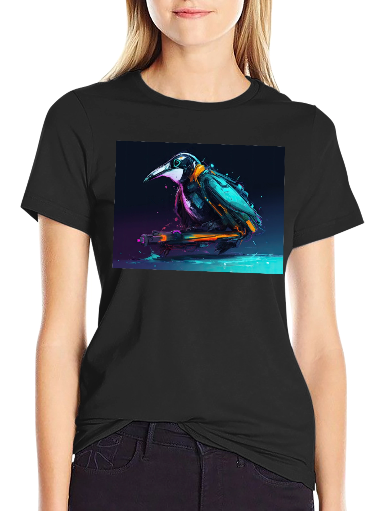 Cyberpunk Crow Graphic Tee - Sleek & Stylish