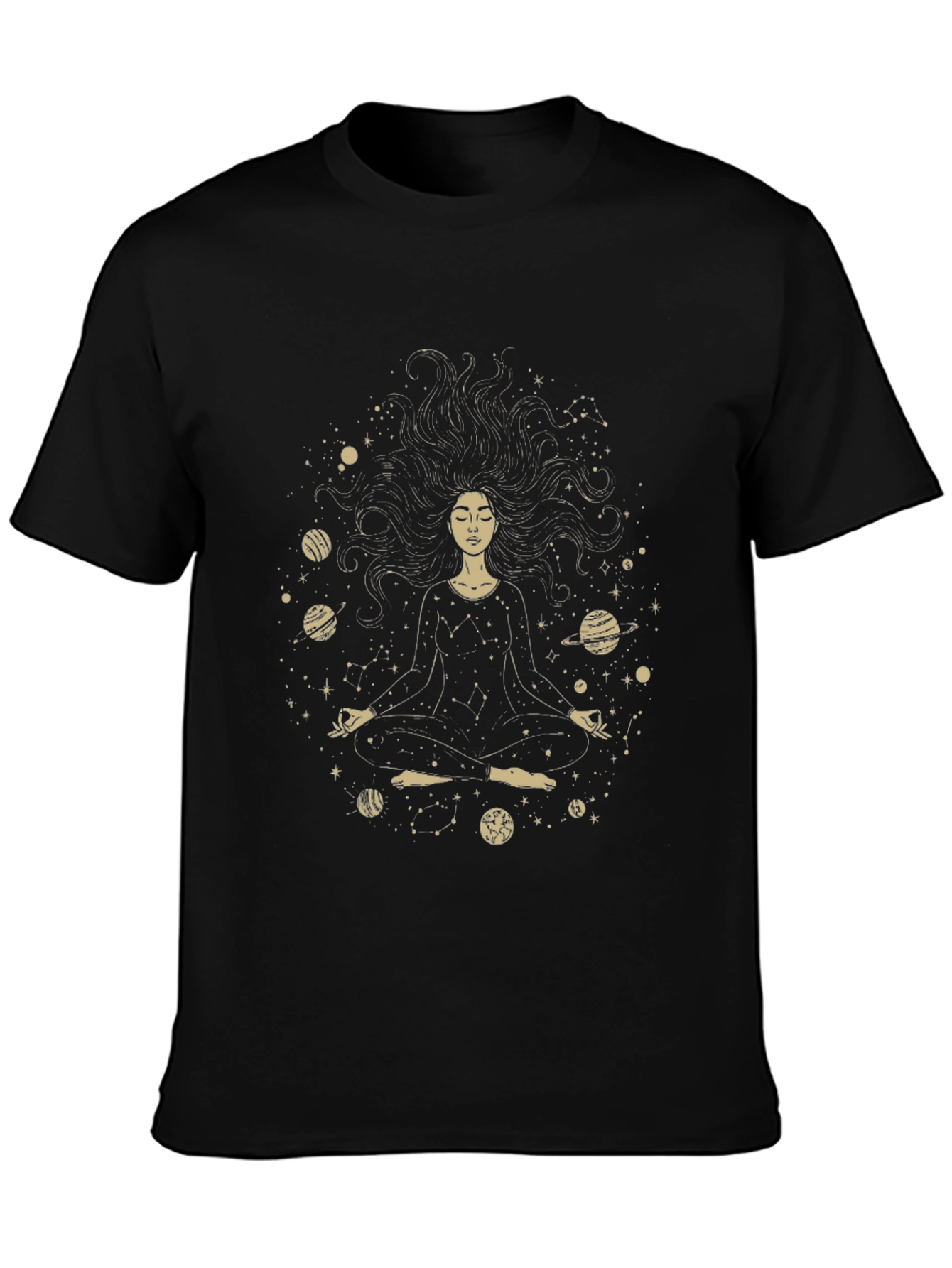 Cosmic Meditation Tee - Unisex Black Graphic T-Shirt