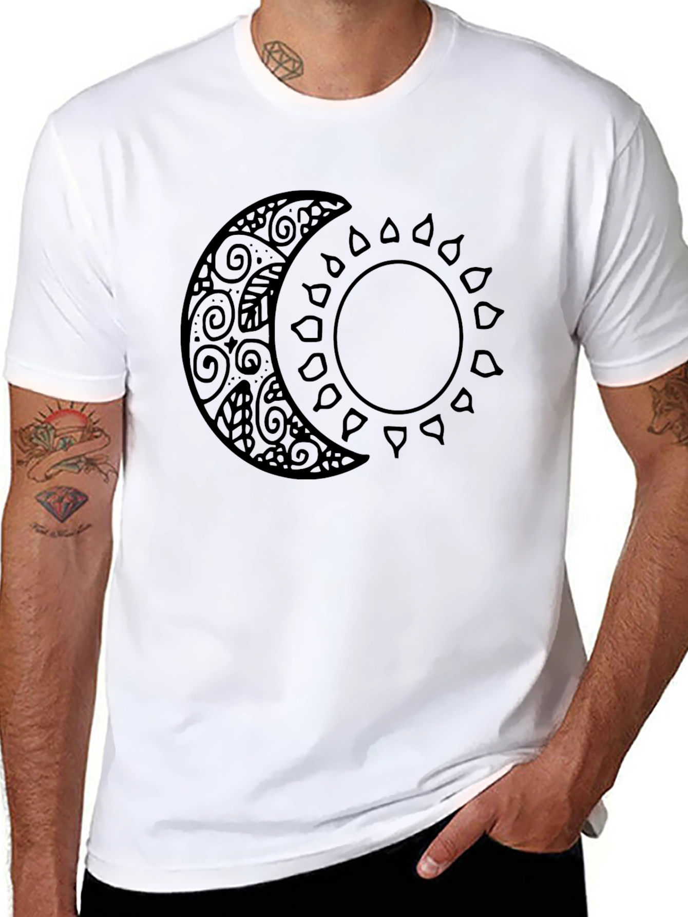 Celestial Sun and Moon Graphic Tee - Black