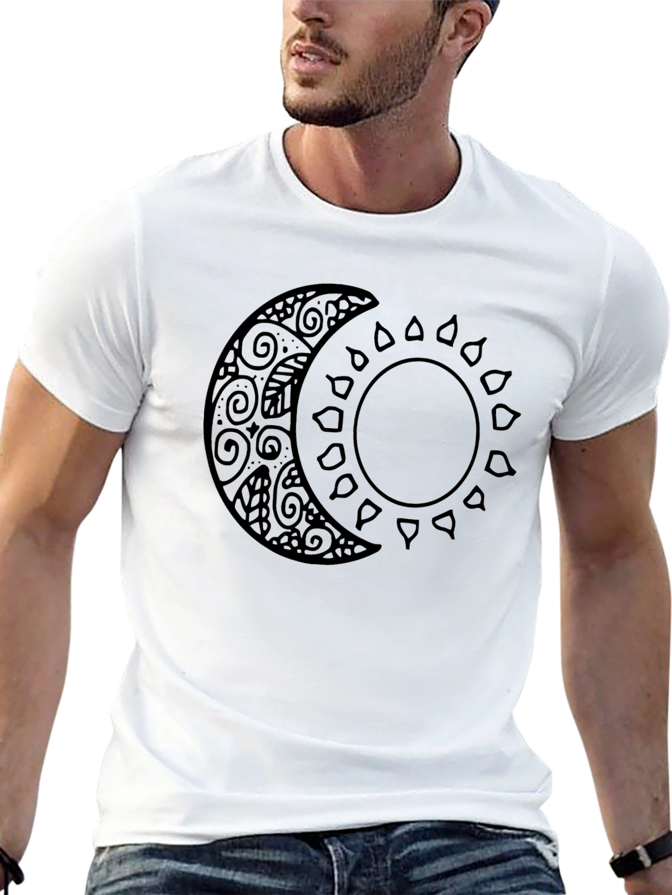 Celestial Sun and Moon Graphic Tee - Black