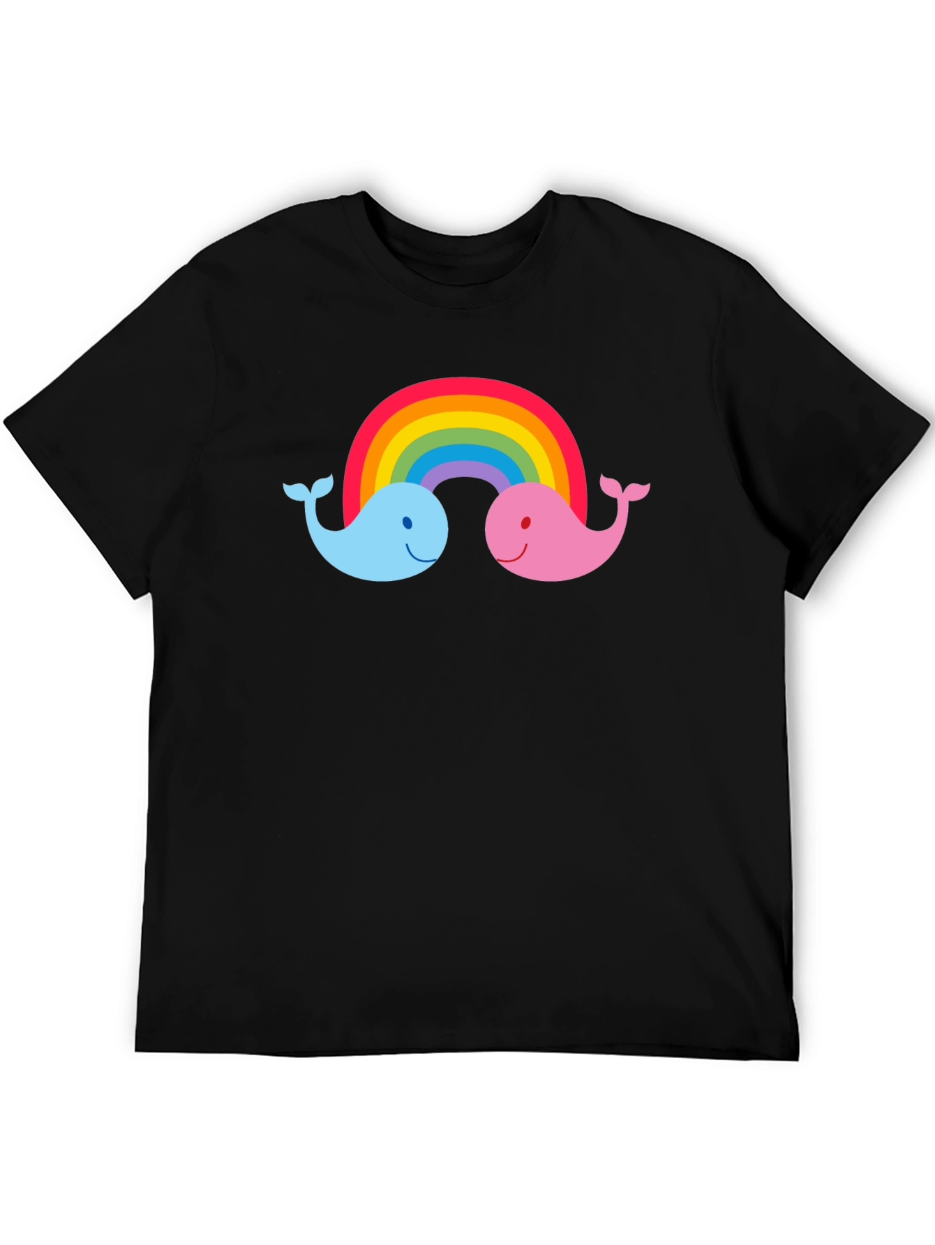 Rainbow Whale Graphic Tee - Black Cotton T-Shirt