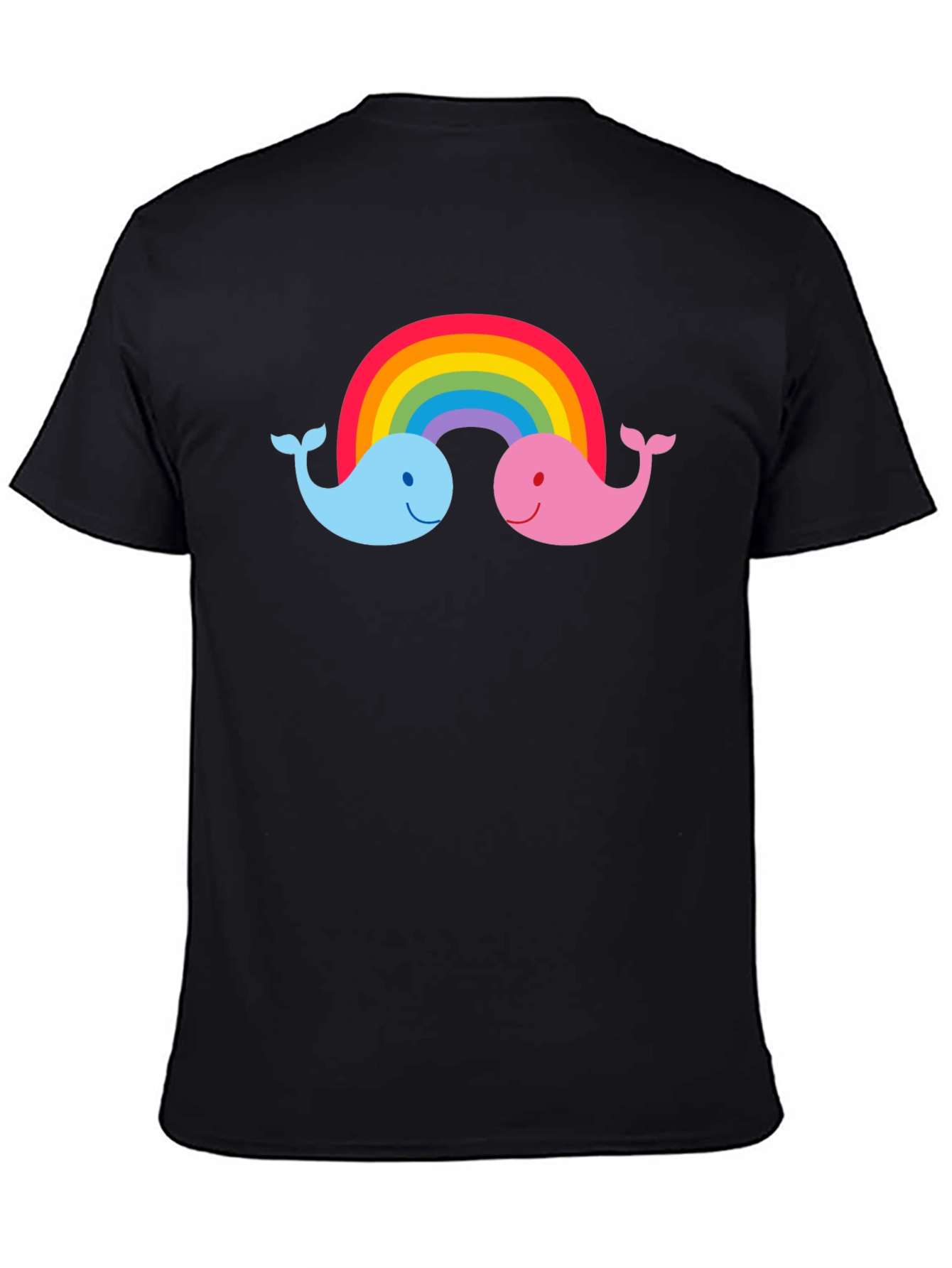 Rainbow Whale Graphic Tee - Black Cotton T-Shirt