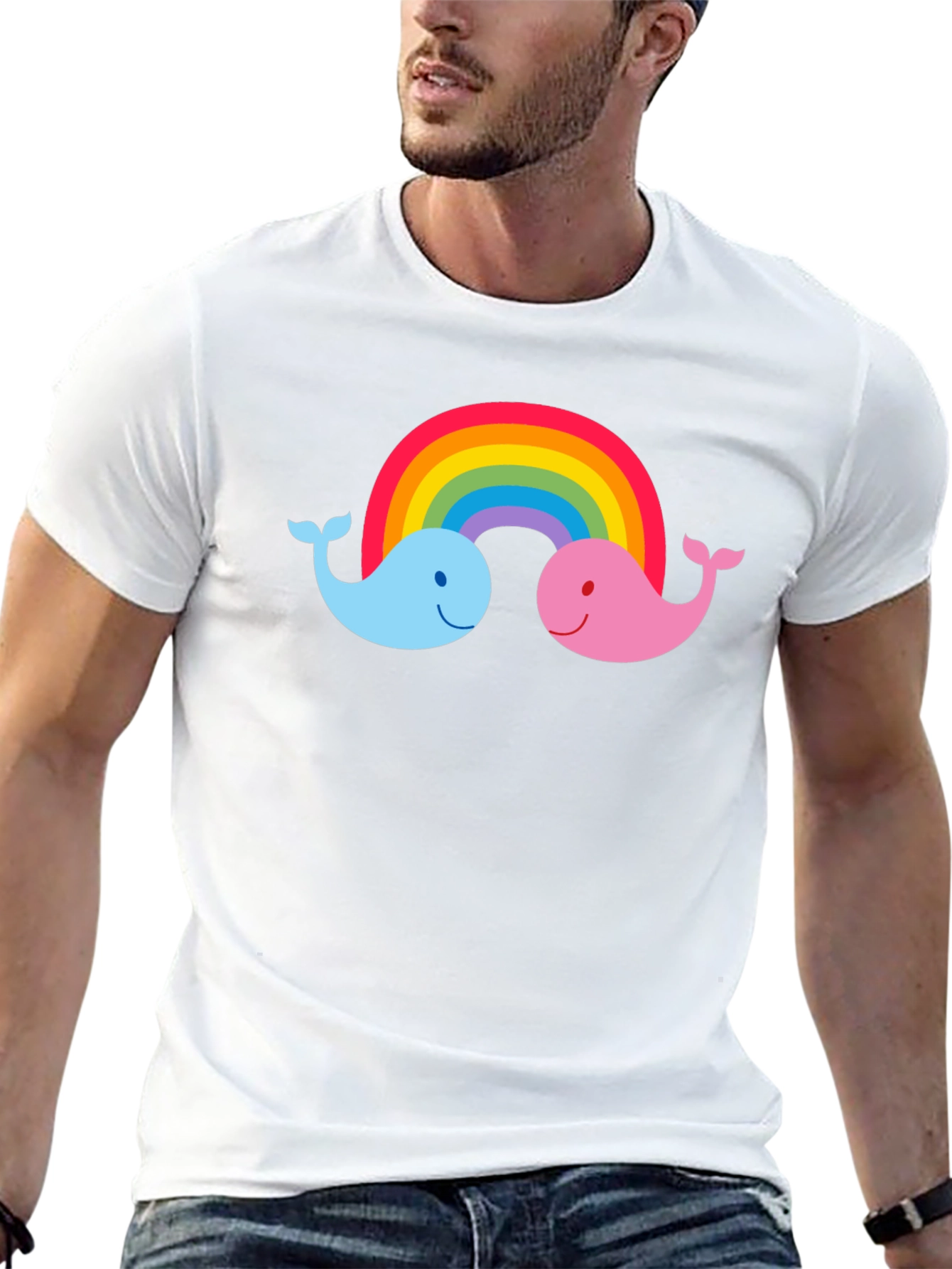 Rainbow Whale Graphic Tee - Black Cotton T-Shirt