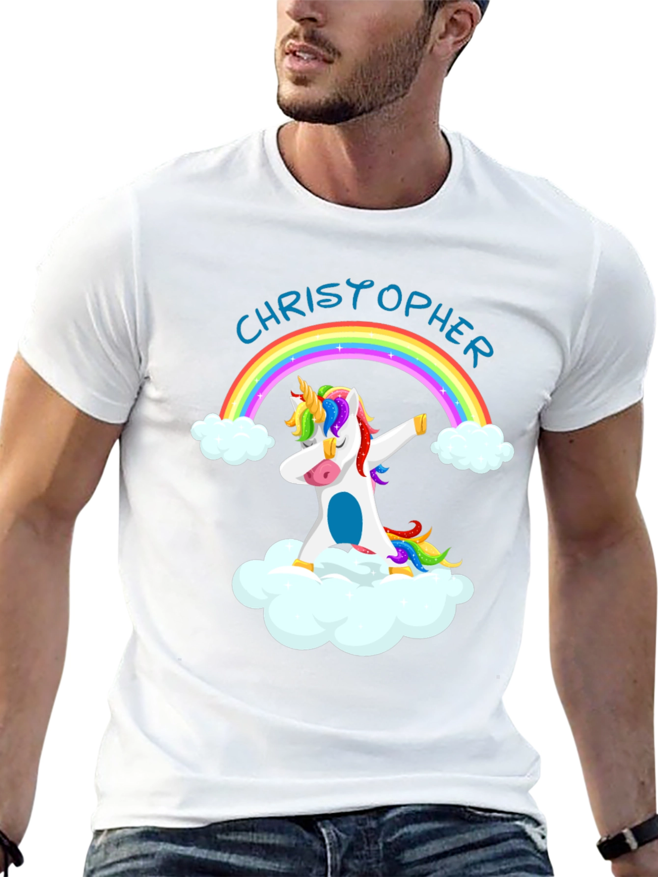 Personalized Unicorn Rainbow Dabbing Graphic T-Shirt
