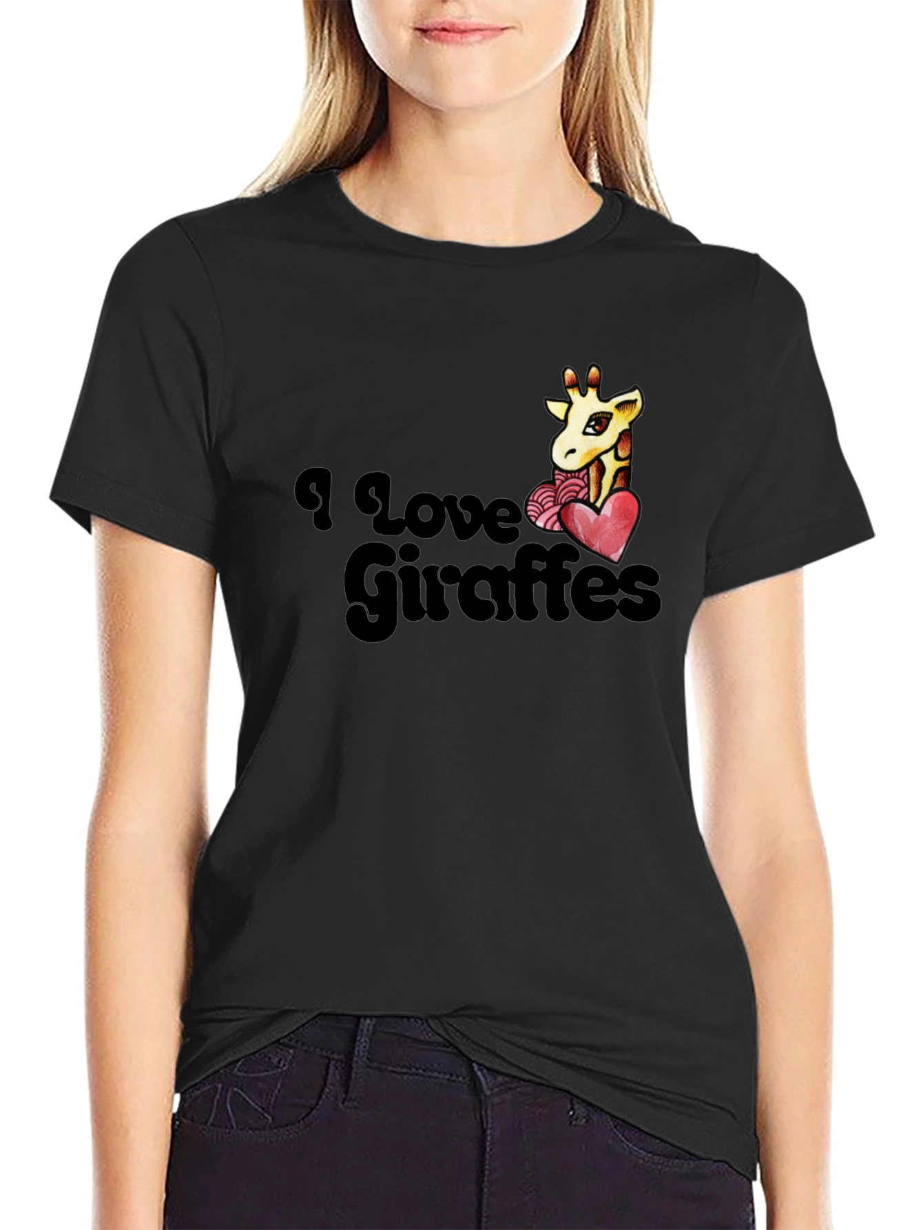 I Love Giraffes T-Shirt - Black Graphic Tee