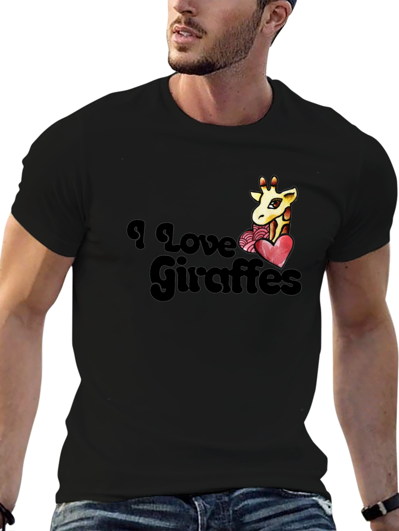 I Love Giraffes T-Shirt - Black Graphic Tee