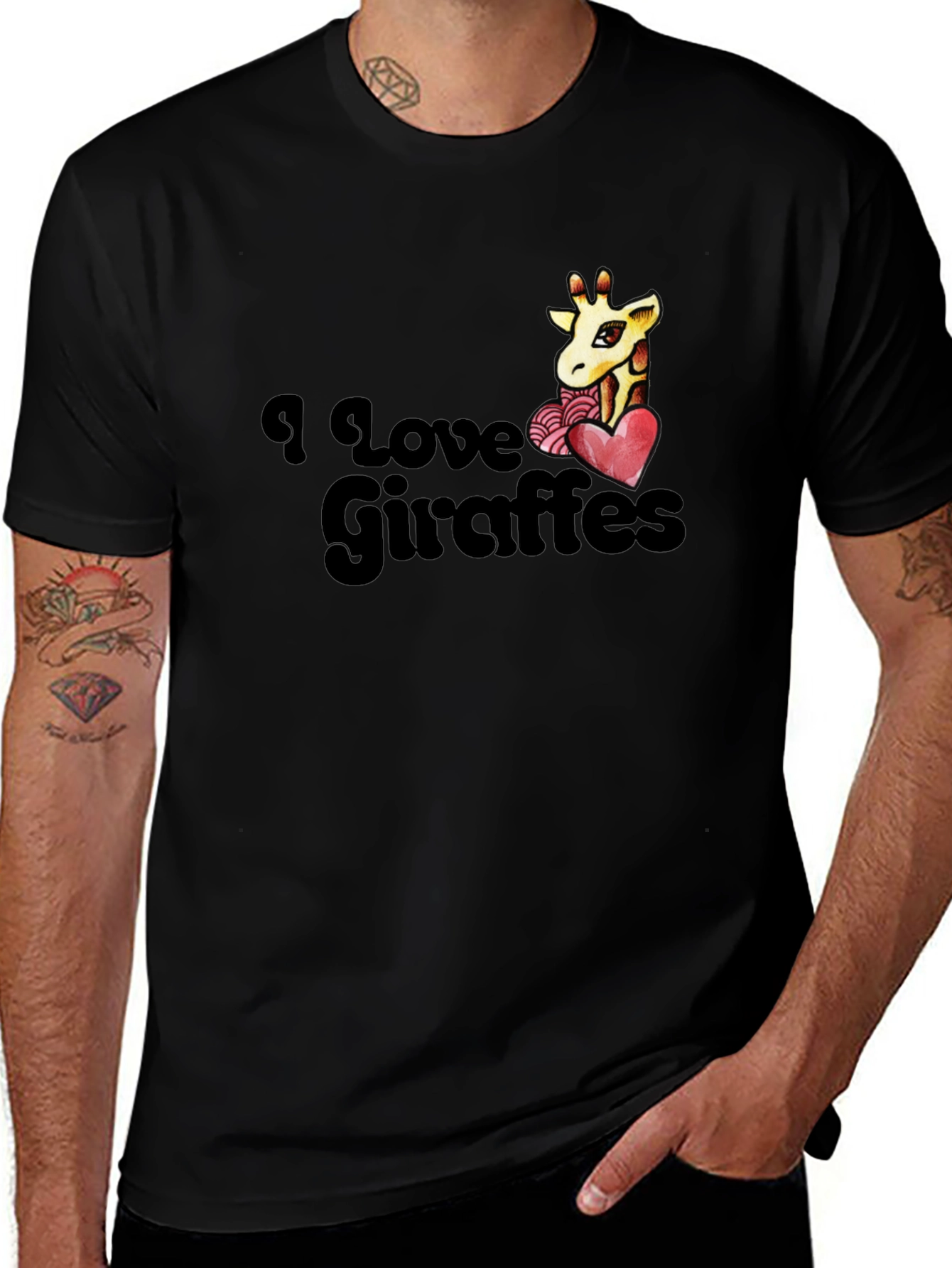 I Love Giraffes T-Shirt - Black Graphic Tee