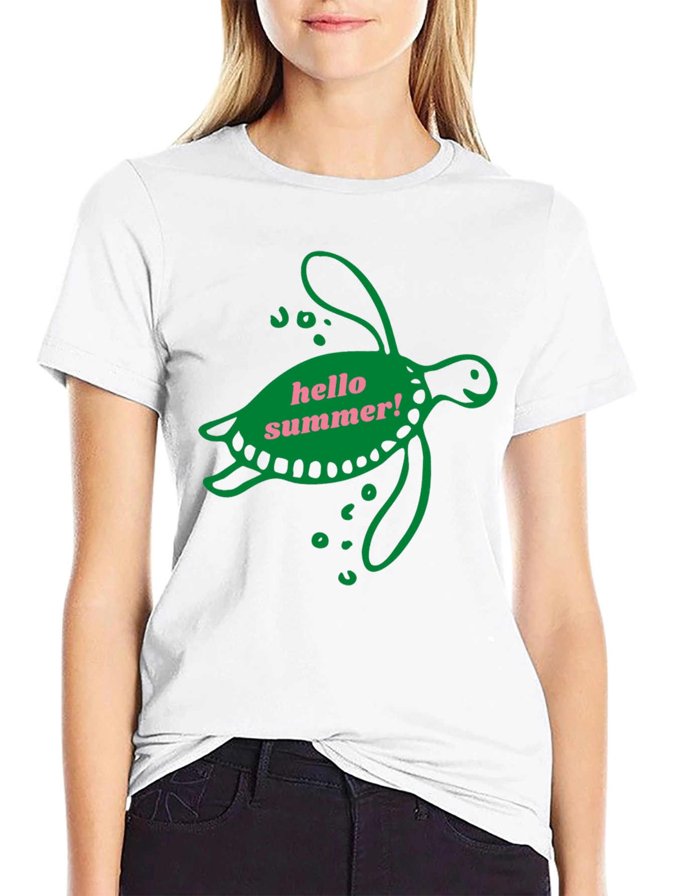 Hello Summer Turtle Graphic Tee - Black