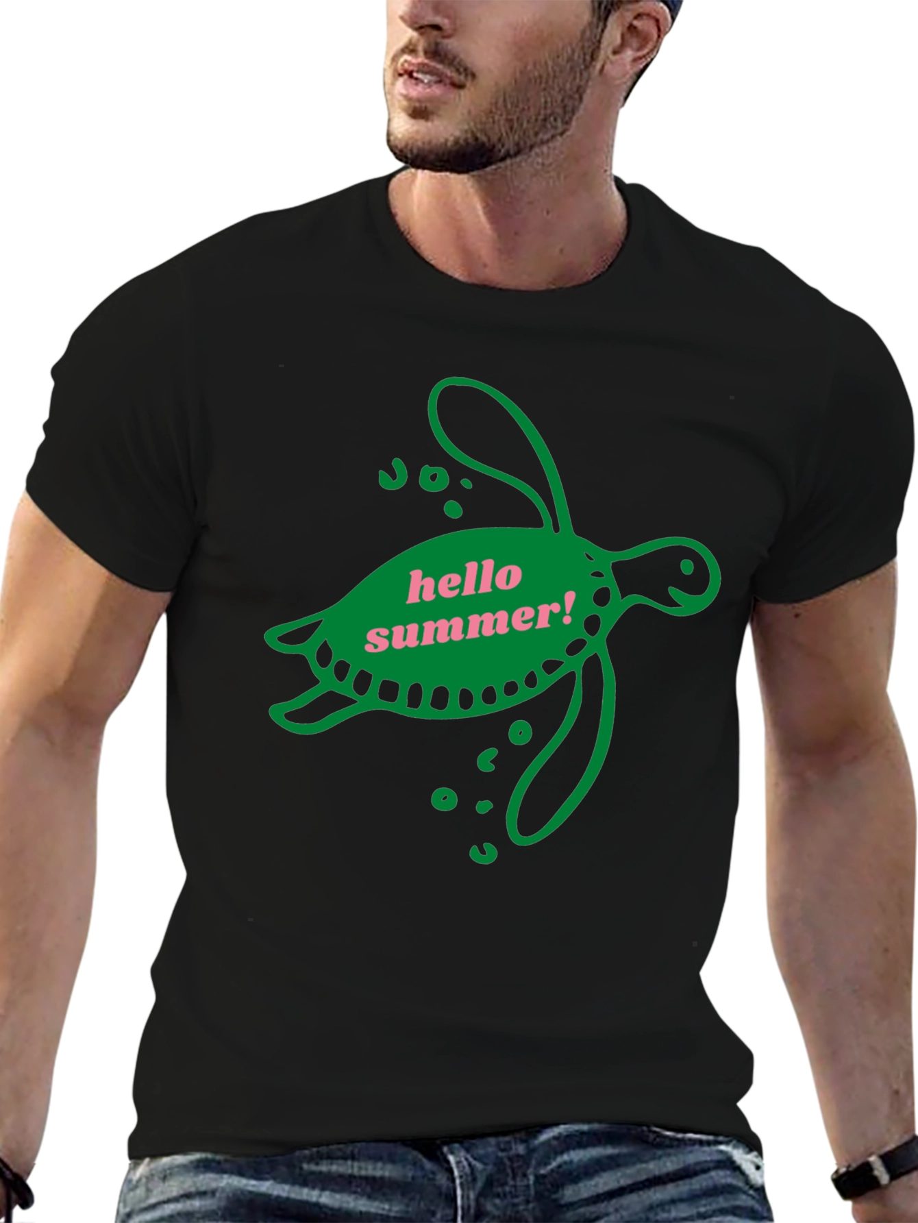 Hello Summer Turtle Graphic Tee - Black