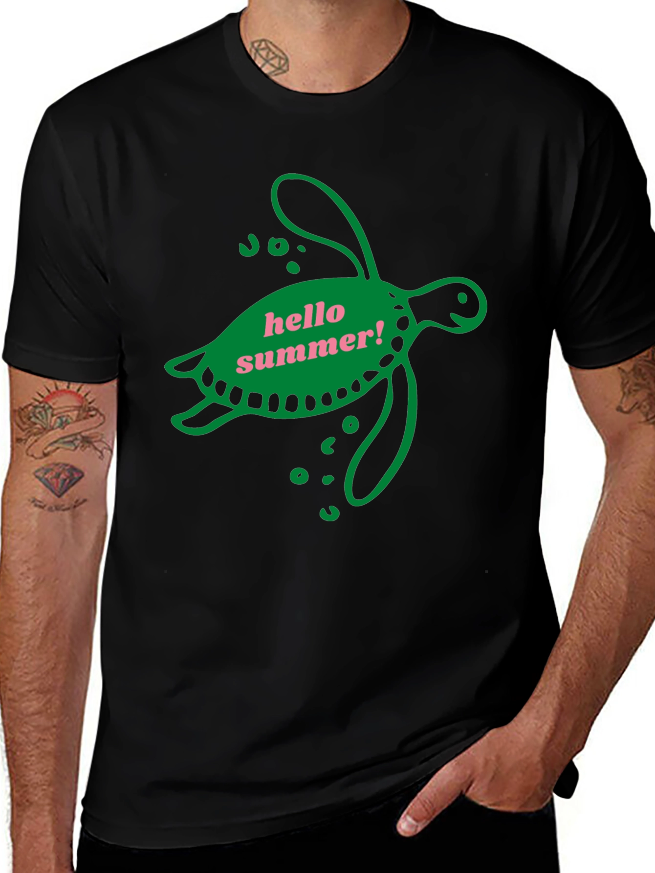 Hello Summer Turtle Graphic Tee - Black