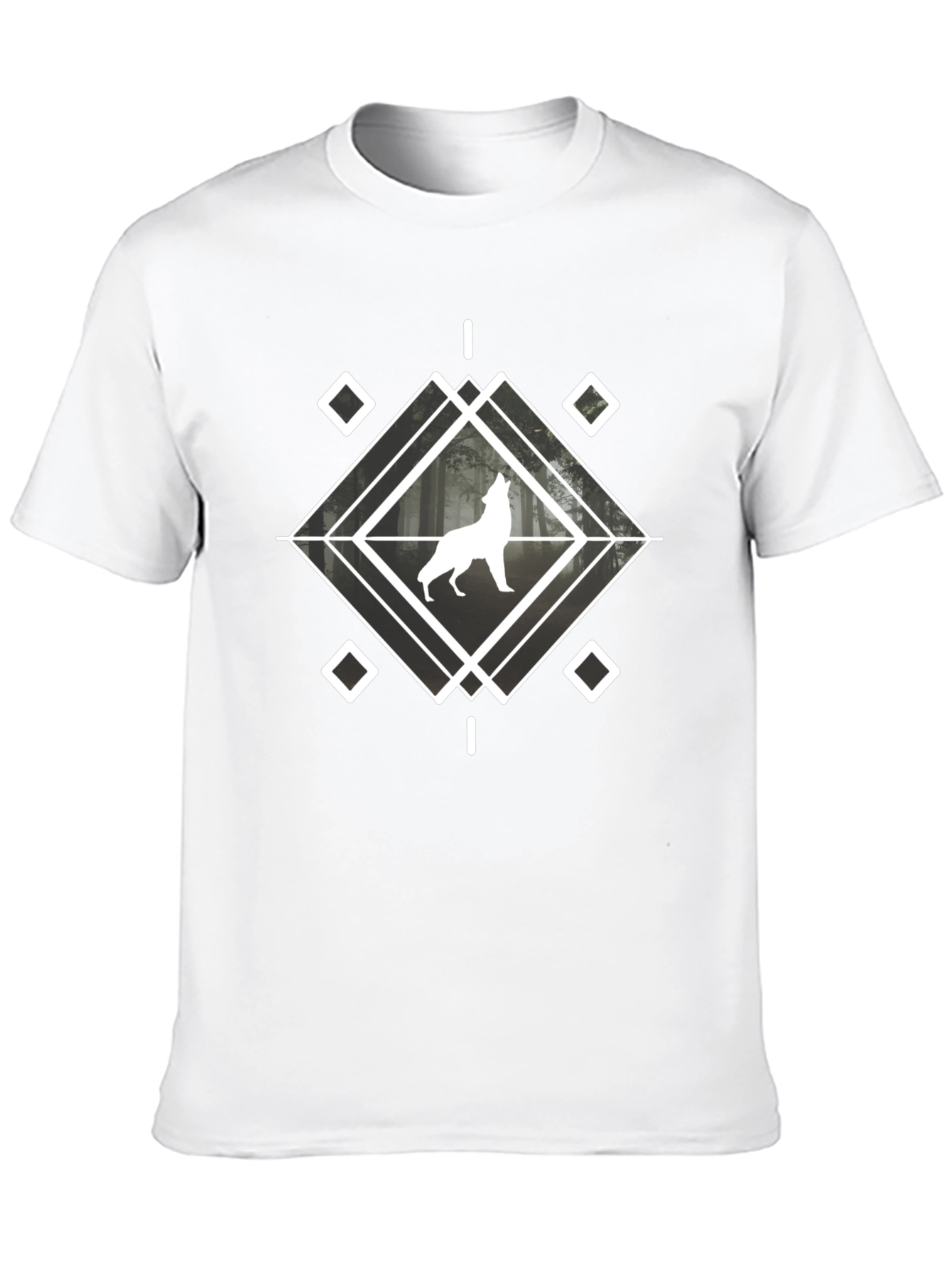 Geometric Wolf Graphic T-Shirt - Black