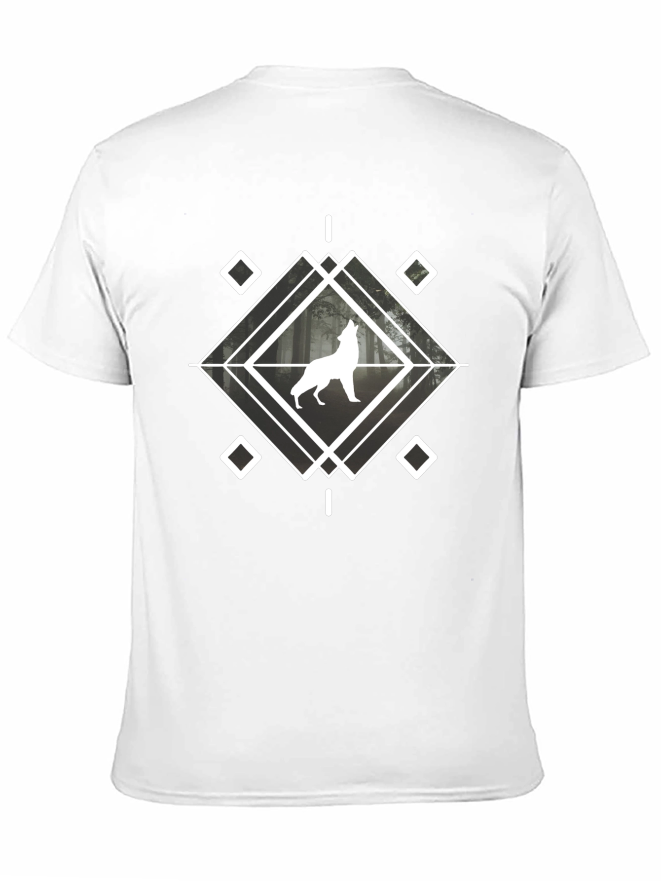 Geometric Wolf Graphic T-Shirt - Black