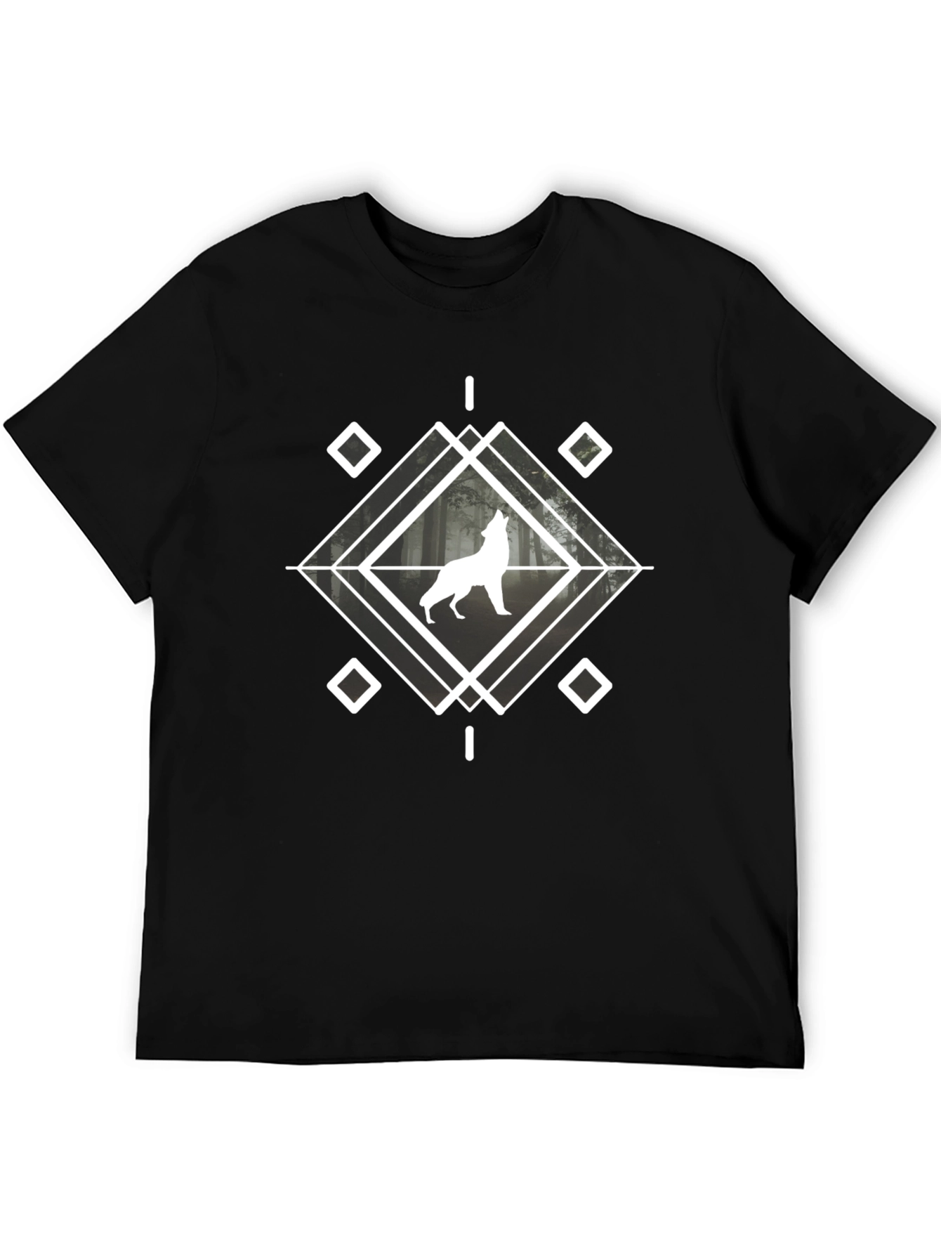 Geometric Wolf Graphic T-Shirt - Black