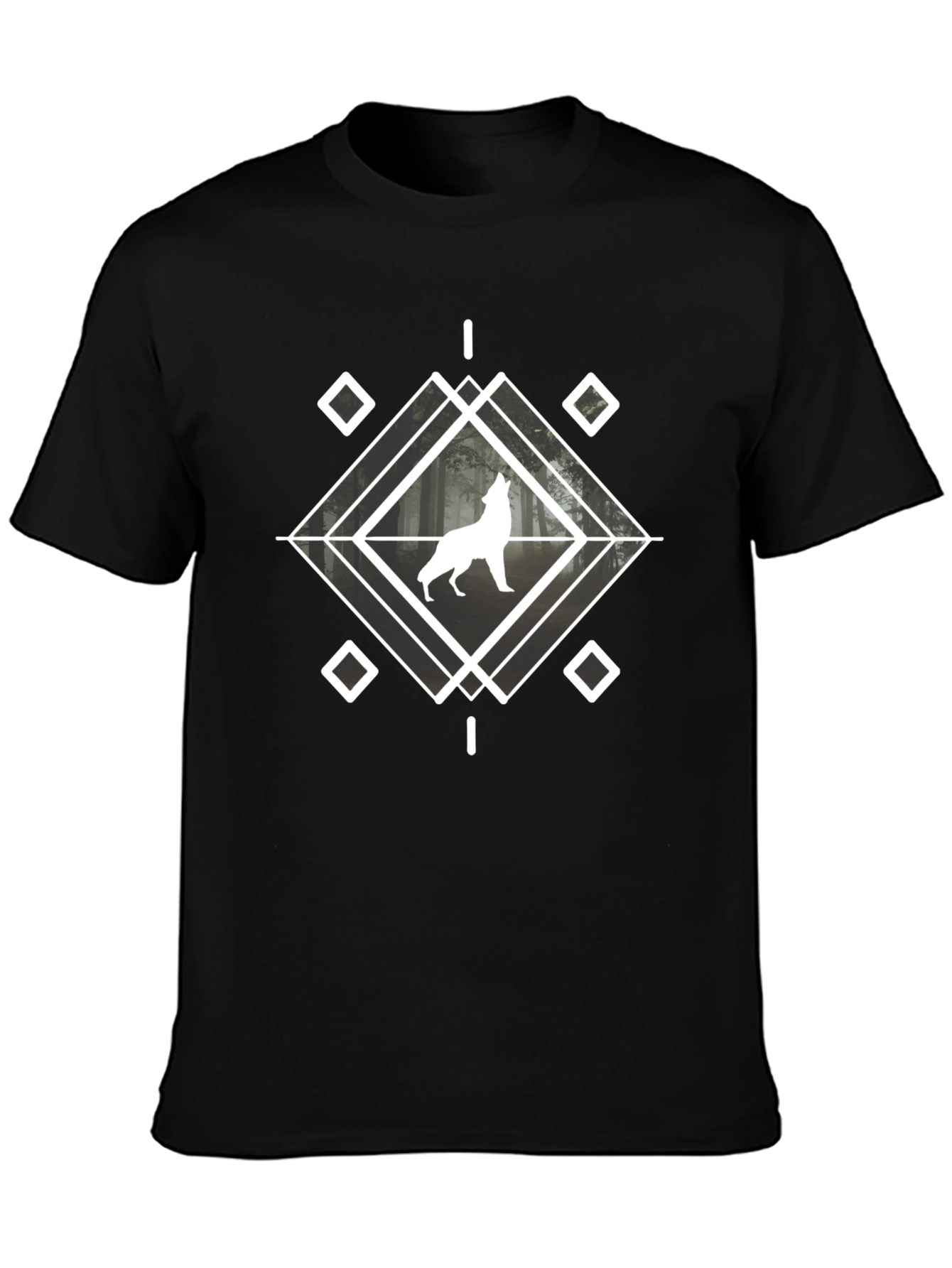 Geometric Wolf Graphic T-Shirt - Black