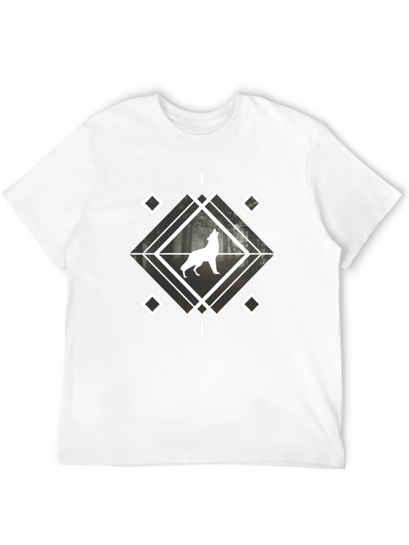 Geometric Wolf Graphic T-Shirt - Black
