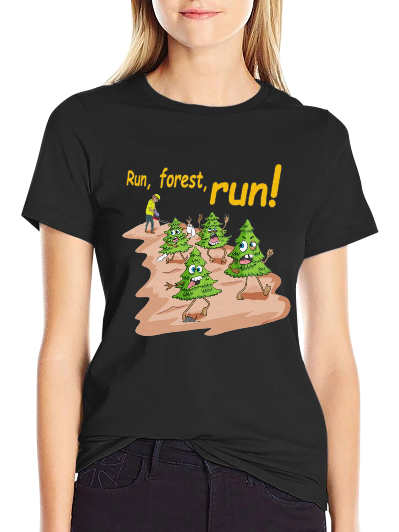 Run Forest Run T-Shirt Funny Cartoon Trees