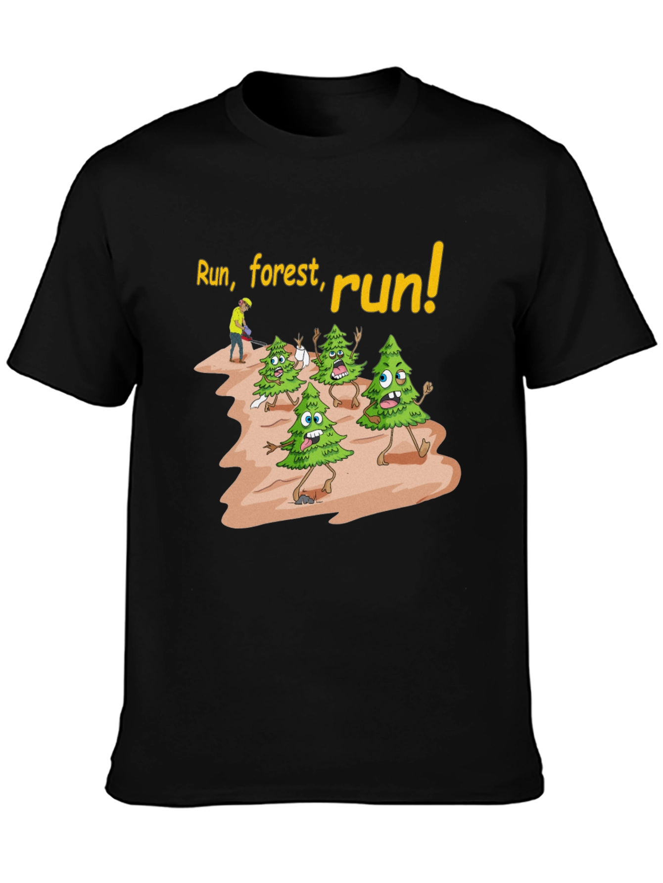 Run Forest Run T-Shirt Funny Cartoon Trees
