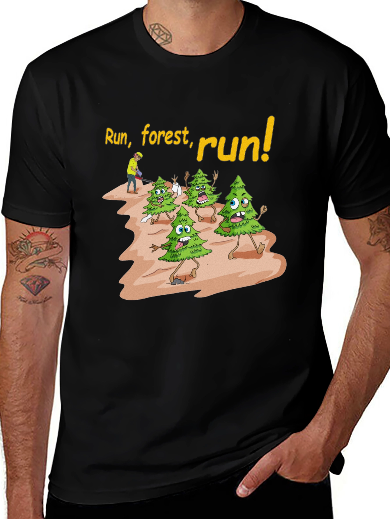 Run Forest Run T-Shirt Funny Cartoon Trees