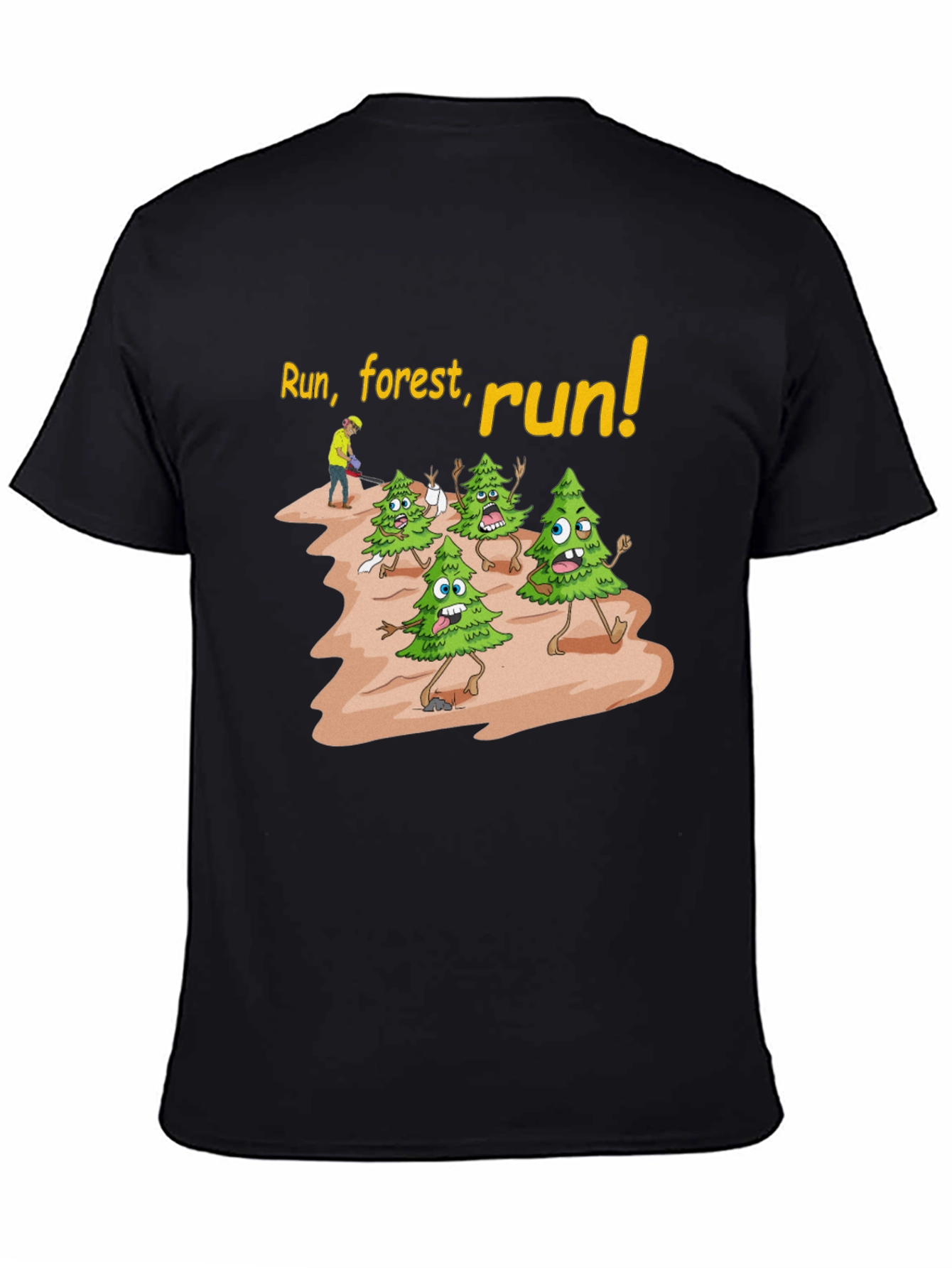 Run Forest Run T-Shirt Funny Cartoon Trees