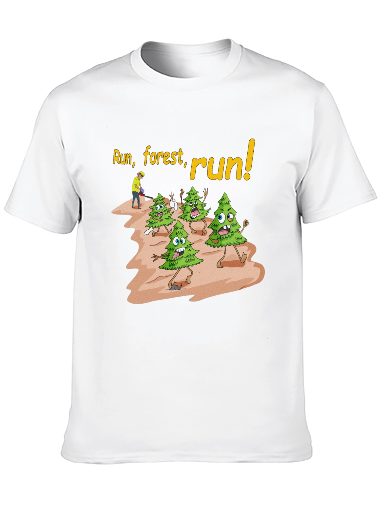 Run Forest Run T-Shirt Funny Cartoon Trees