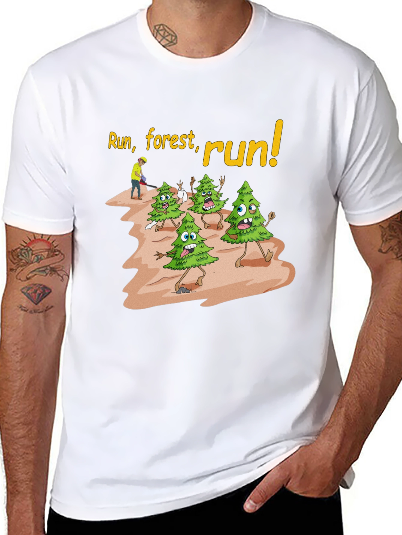 Run Forest Run T-Shirt Funny Cartoon Trees