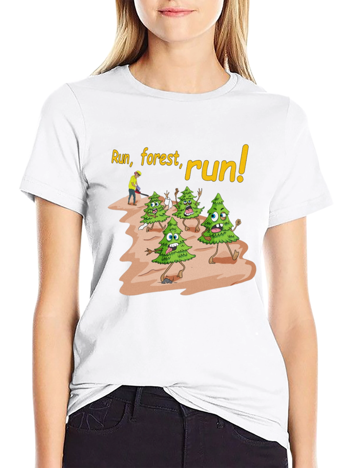 Run Forest Run T-Shirt Funny Cartoon Trees