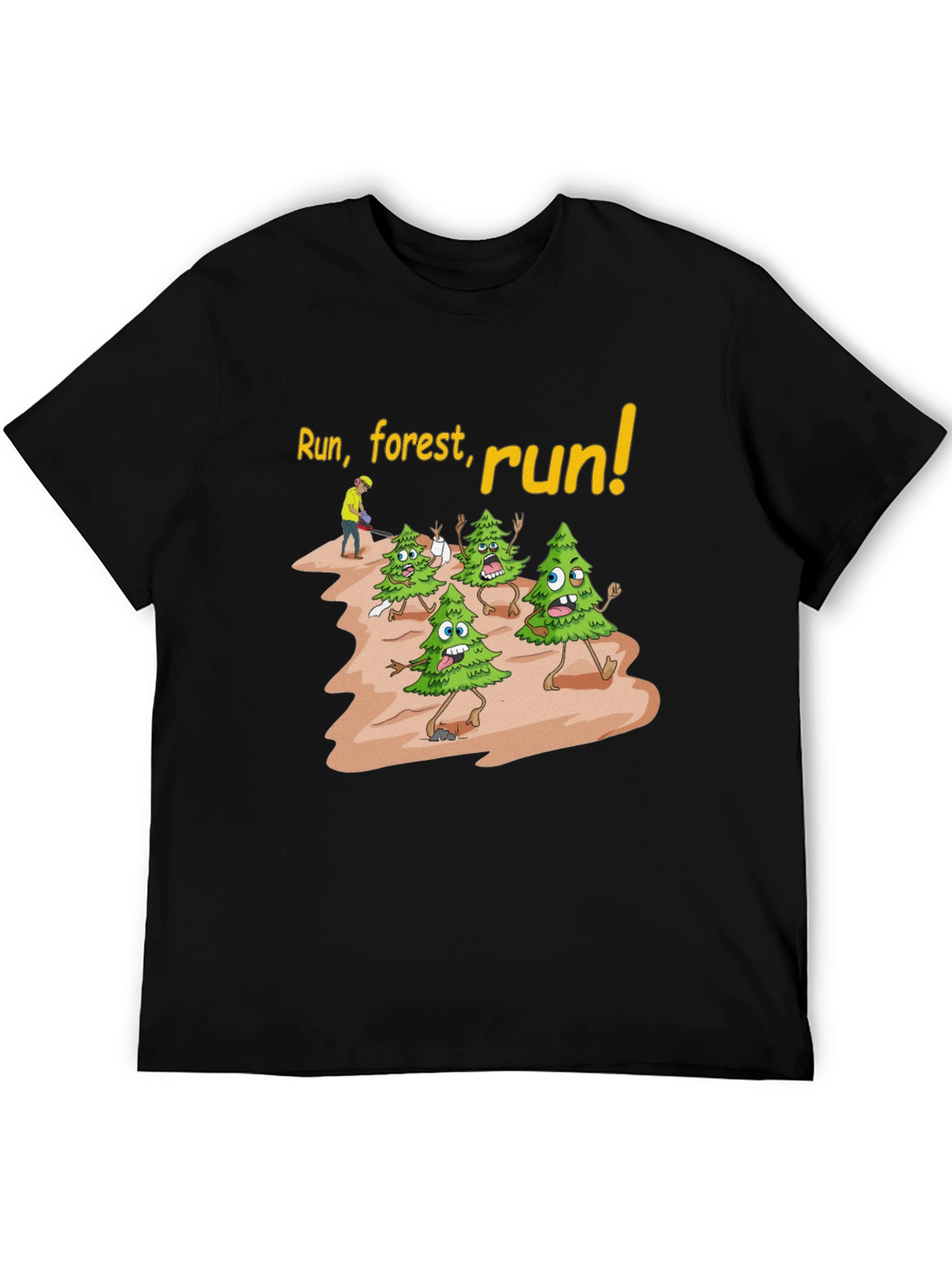 Run Forest Run T-Shirt Funny Cartoon Trees