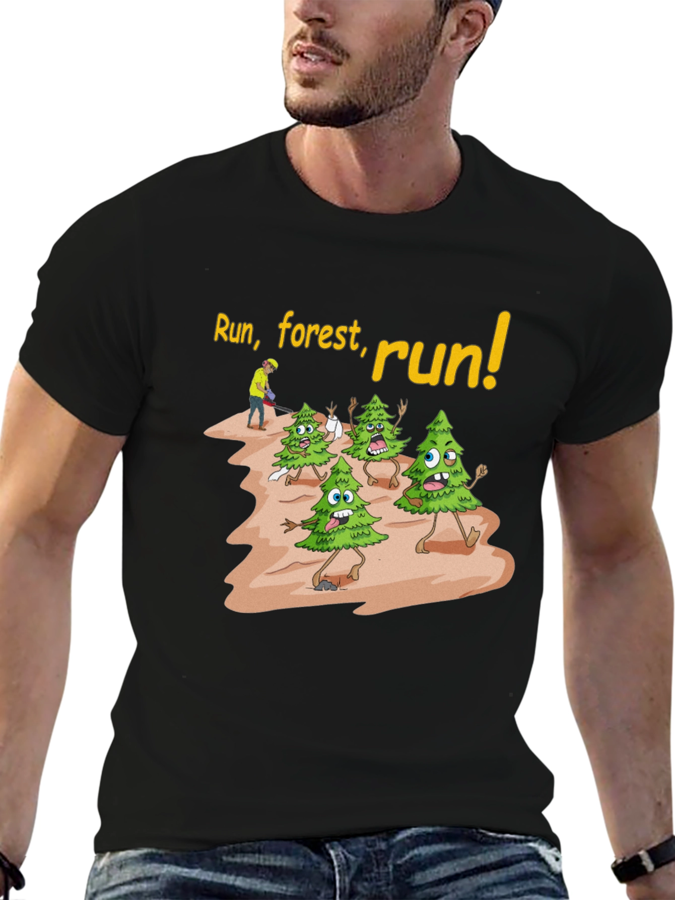Run Forest Run T-Shirt Funny Cartoon Trees