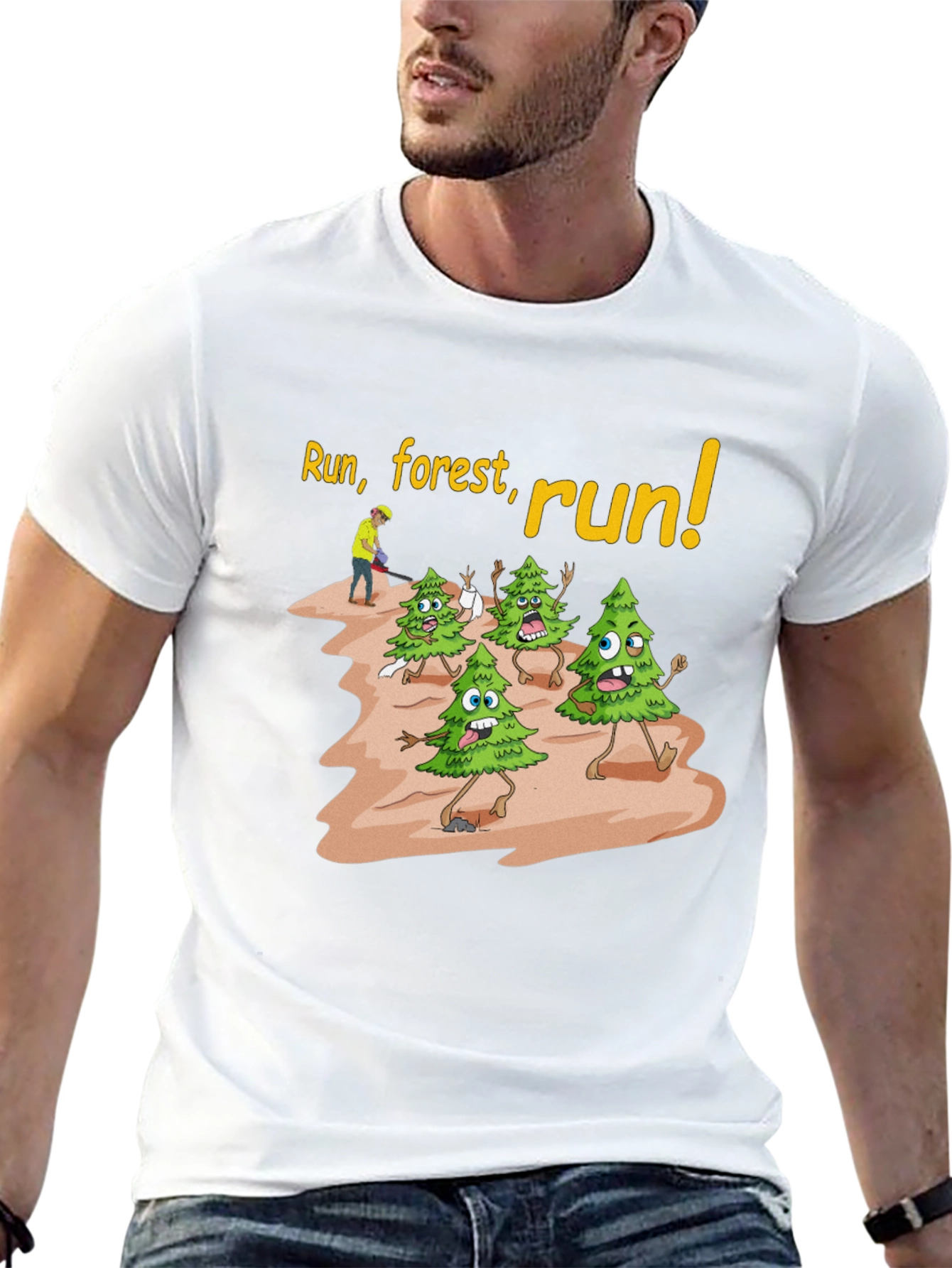 Run Forest Run T-Shirt Funny Cartoon Trees