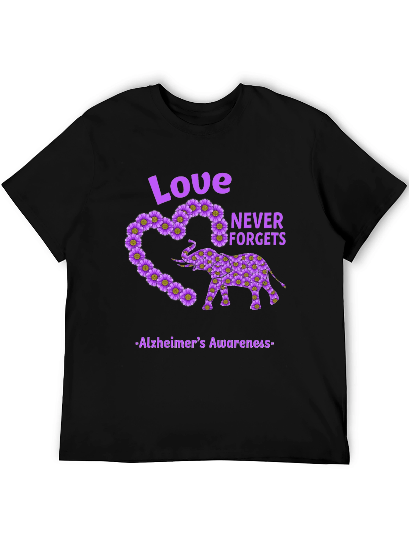 Alzheimers Awareness Love Never Forgets Elephant T-Shirt