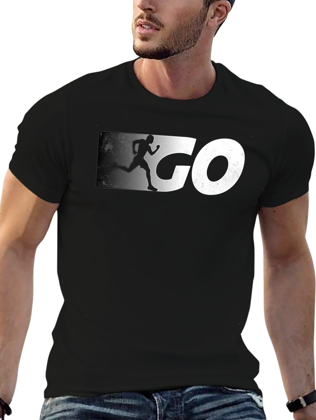 Mens Black GO Graphic Tee - Athletic Running Shirt